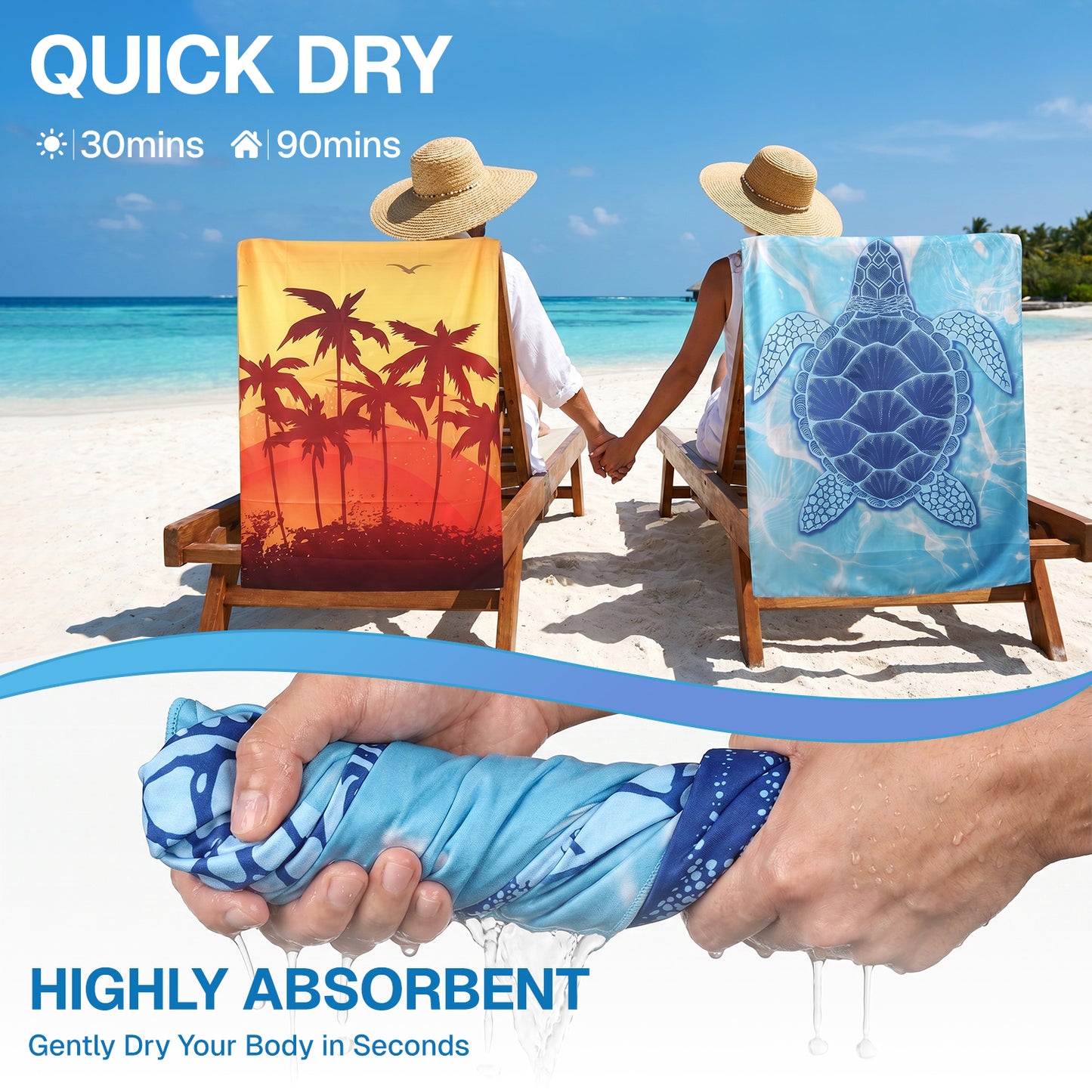 BN-LINK 2 Pack Beach Towels Oversized, Super Absorbent & Quick Dry Pool Towels, Microfiber Sand Free Double-sided Beach Towel for Swim, Beach, Bathroom