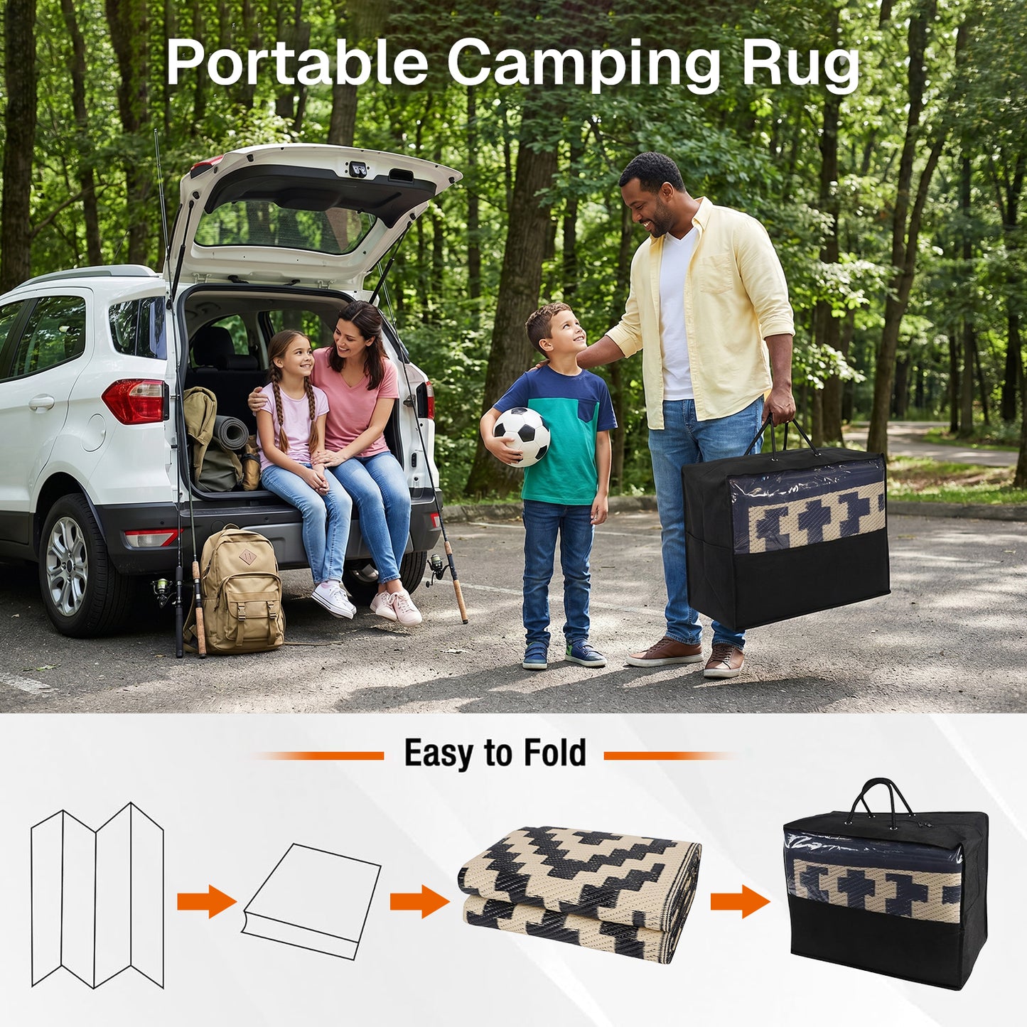 BN-LINK 5' x 8' Waterproof Outdoor Rug with Storage Bag, Reversible Plastic Straw Large Area Rug, Easy-Cleaning Modern Floor Mat for Outdoors, RV, Patio, Backyard, Deck, Picnic, Beach