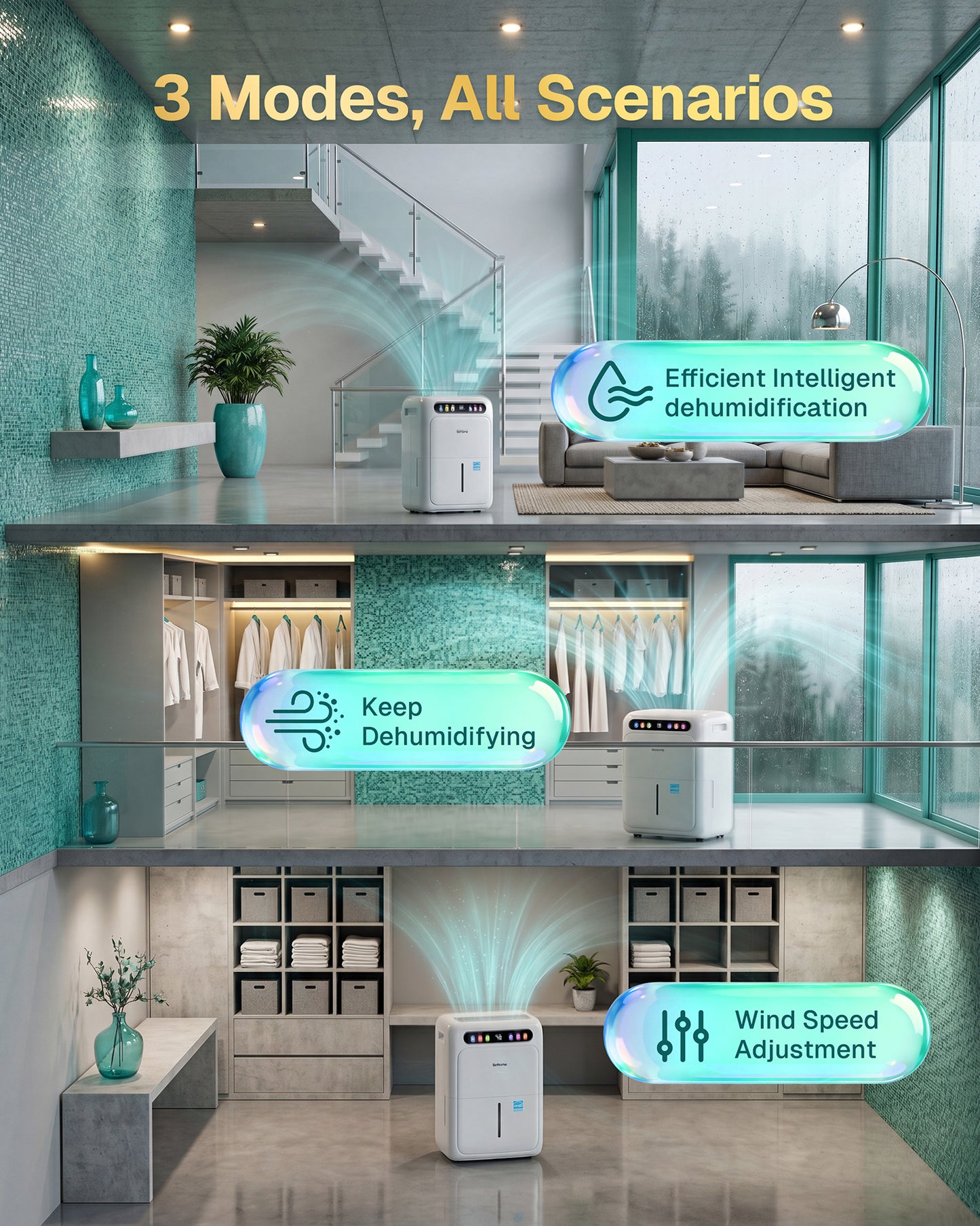 Behome 4500 Sq.Ft Energy Star Most Efficient 2026 Dehumidifier Intelligent Humidistat Max 80 Pint/Day Smart Compressor Dehumidifier with Drain Hose for Basement,Home,Bedroom,Bathroom