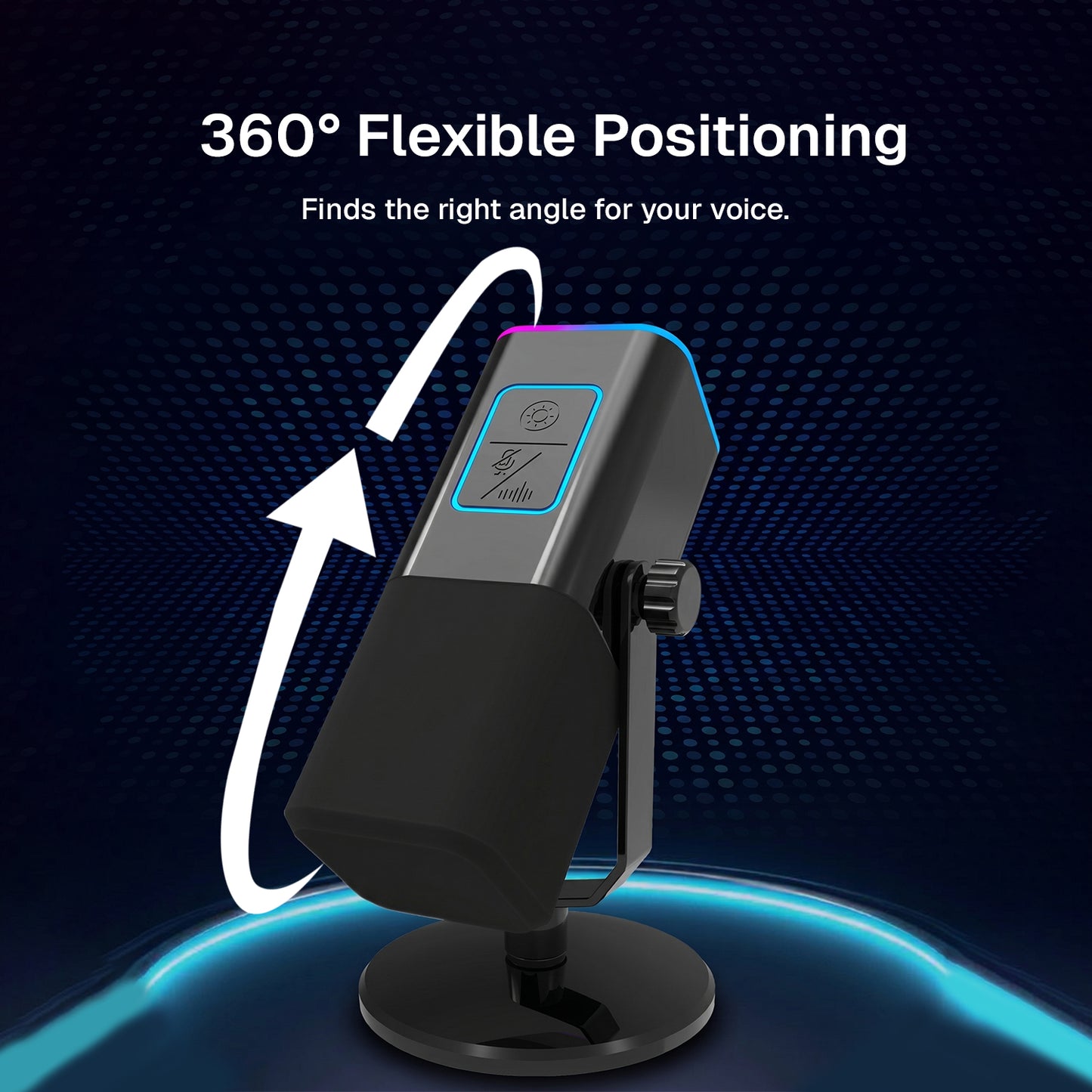 Behome 360° XLR USB Microphone, Podcast Microphone with RGB Light, Noise Cancellation, Volume Adjustment, Mute Button, Earphone Jack, Gaming Microphone,Balck