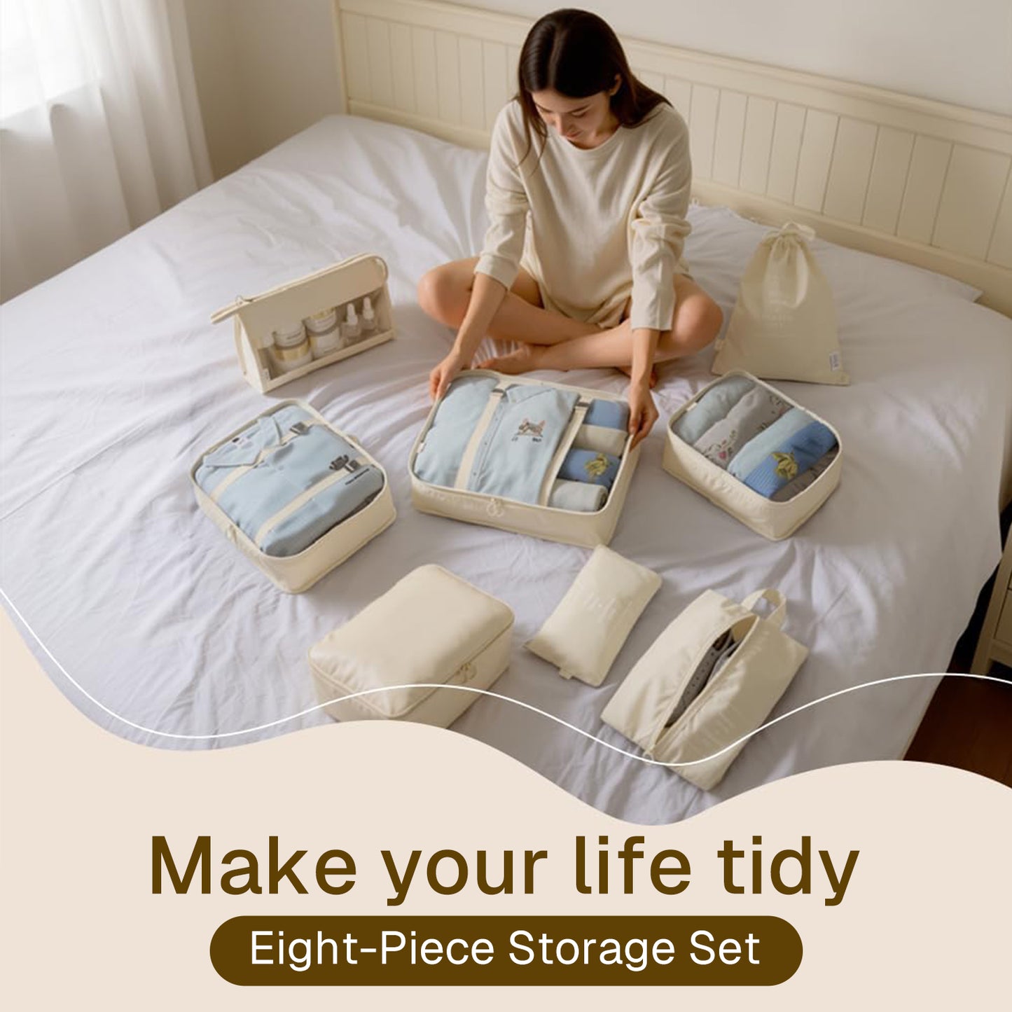 Behome 8 Set Packing Cubes, Suitcase Organizer Bags for Travel Accessories, Luggage Packing Organizers with Shoe/Tioletry/Clothing Bag