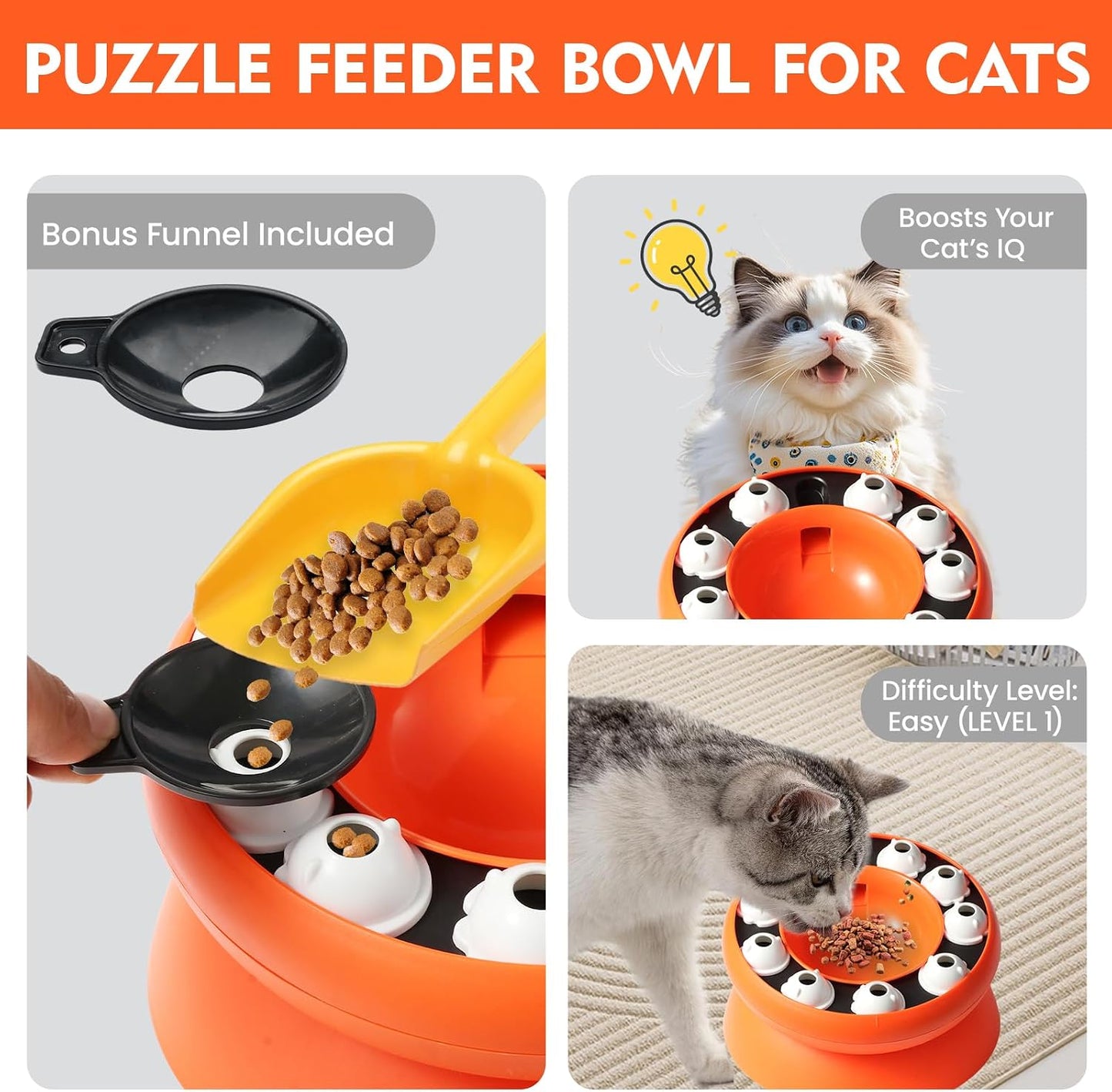 BN-LINK Interactive Cat Puzzle Feeder, Elevated Slow Feeder Bowl for Indoor Cats, Cat Enrichment Toy for Mental Stimulation and Boredom Relief