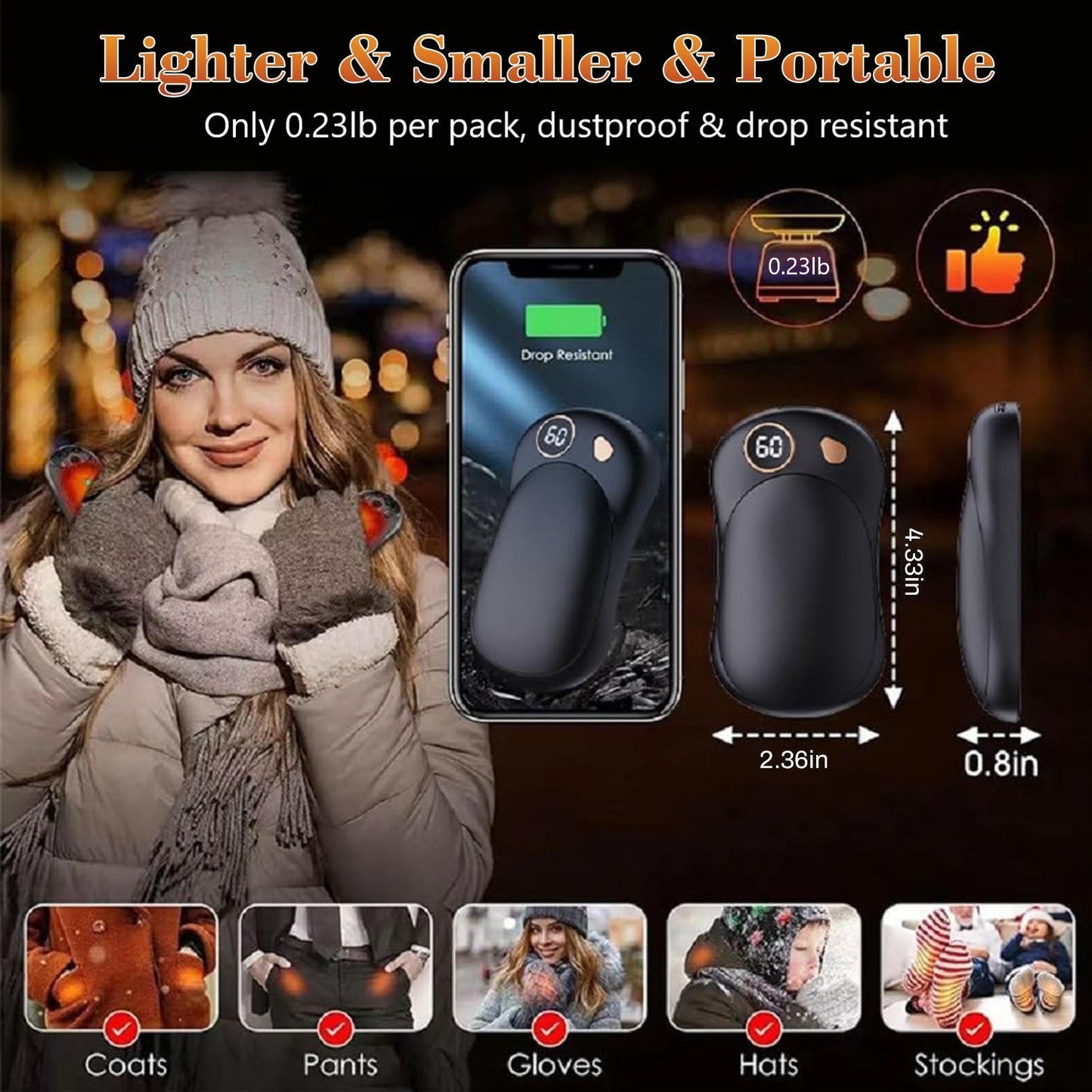 Behome 2Pack Magnetic Hand Warmers Rechargeable, Electric Hand Warmers With 3 Temperature Settings, Portable Pocket Heater for Winter & Outdoor, Gift for Men Women