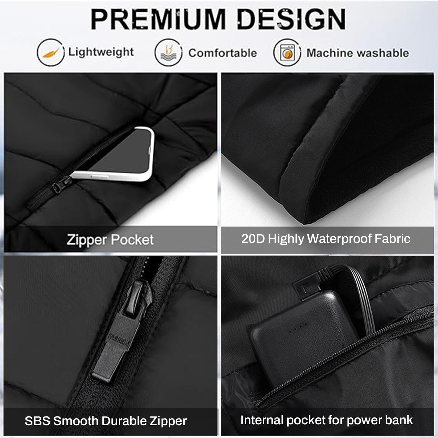 Behome Heated Vest with 3 Temperatures, Lightweight Electric Warming Heated Jacket with Heated Collar, Battery Pack Not Included