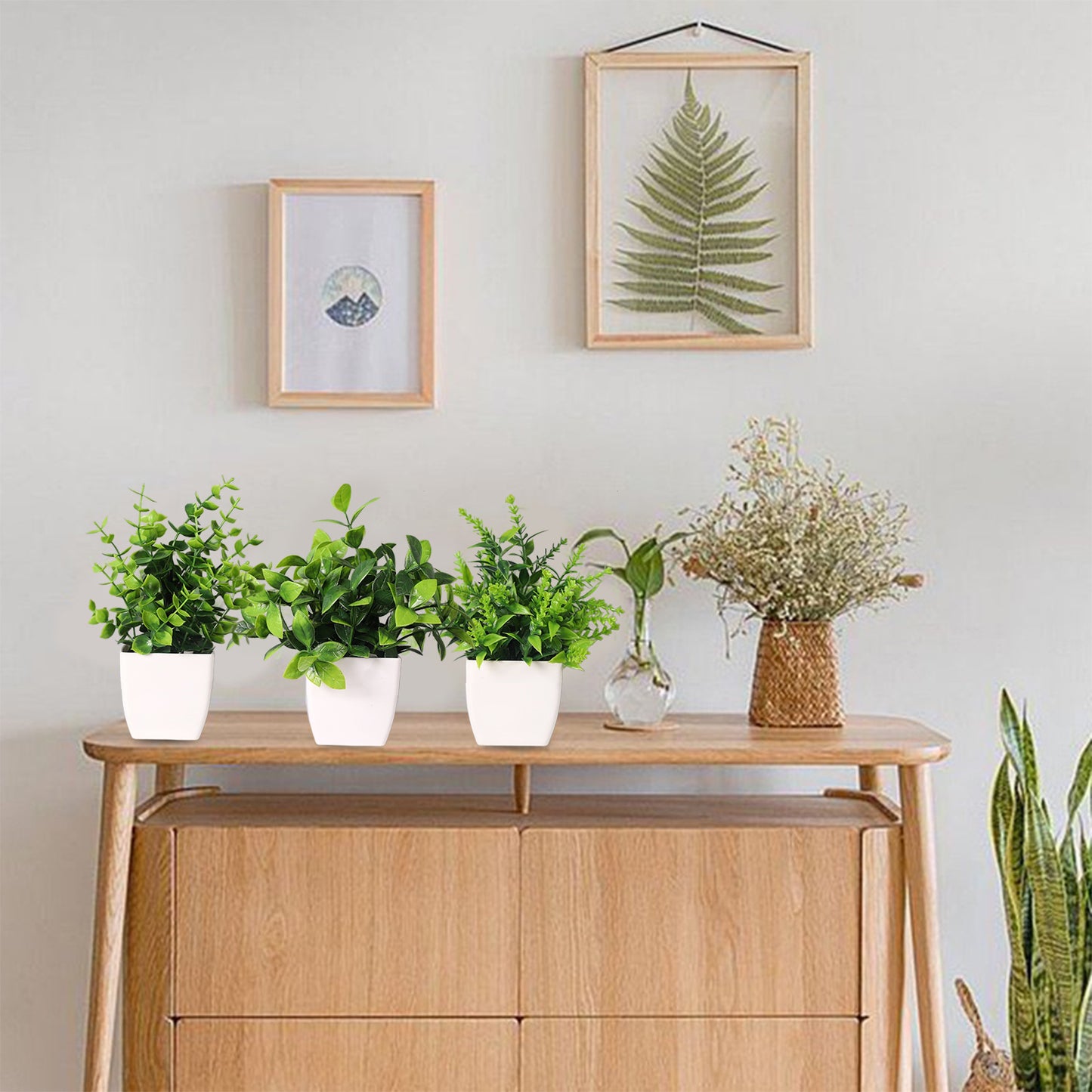 Behome Fake Plants, 4 Pack Small Fake Plants in White Plastic Pot, Mini Artificial Greenery Potted Plants for Home Decor, Green