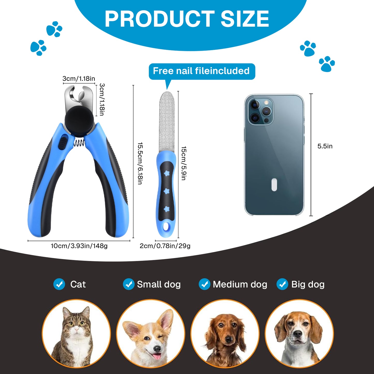 Behome Dog & Cat Nail Clippers and Trimmers,Reduce Over-Trimming,Safety Guard,Stainless Steel Razor Sharp Blades with Nail File, Grooming for Small Medium-Large Pets