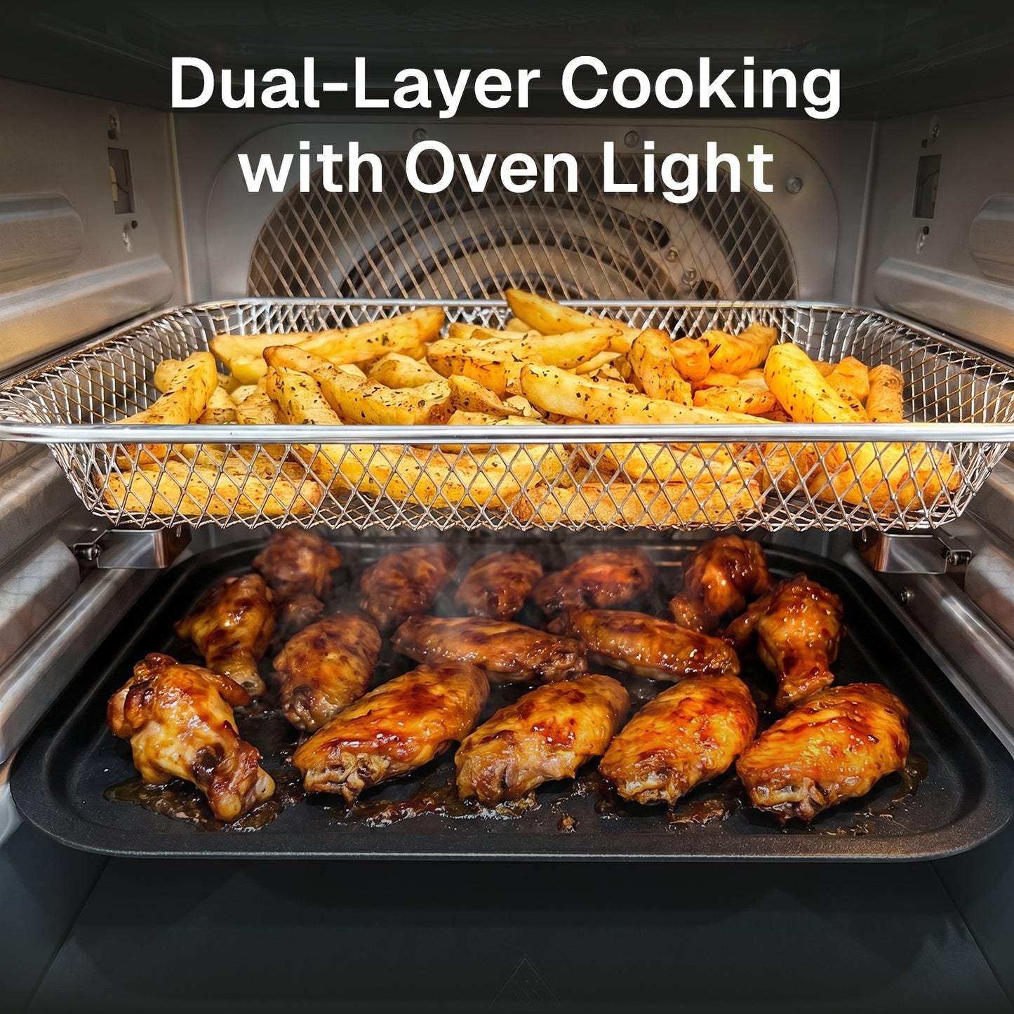 Behome 12.68QT Air Fryer Oven，8-in-1 Functions Digital Airfryer with Visible Window, 3-Layer Cooking Air Fryer for Crisps, Bakes, Roasts,1600W,Black