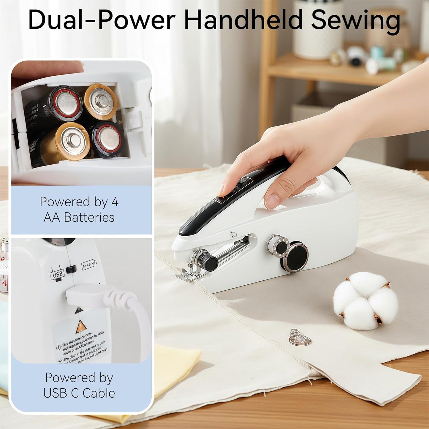 Behome Handheld Sewing Machine with Two Speeds, Mini Sewing Machine for Clothes, Fabrics, and Quick Home Repairs