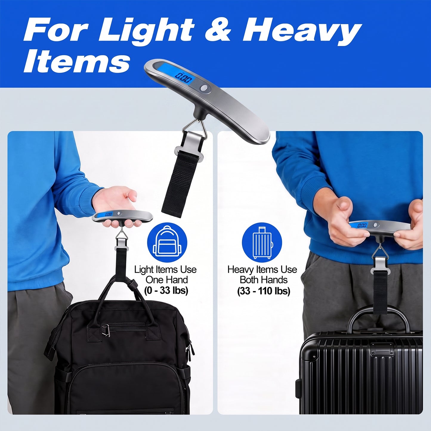 Behome Digital Luggage Scale, Hanging Baggage Scale with Temperature Sensor, Portable Travel Suitcase Weighing Scale with LCD Display, 110 Pounds, Battery Included