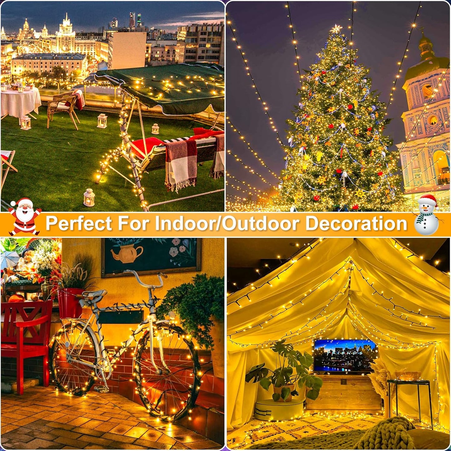 BN-LINK 66FT 200 LED String Lights, 2 Pack Plug-in Outdoor/Indoor Christmas Tree Lights with 8 Modes, Waterproof String Lights for House Yard, Patio & Xmas Decorations(Warm White)