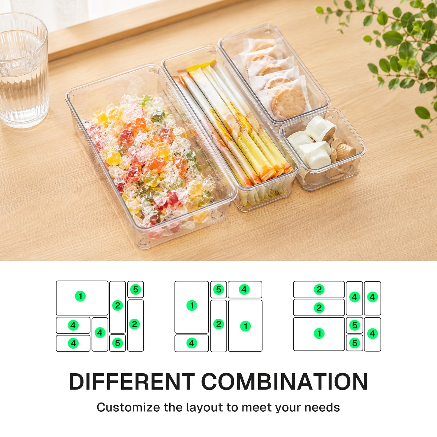 Behome 28 PCS Clear Plastic Drawer Organizers Set, 4-Size Versatile Drawer Organizer Trays, Storage Bins for Bathroom, Office, Makeup, Gadgets