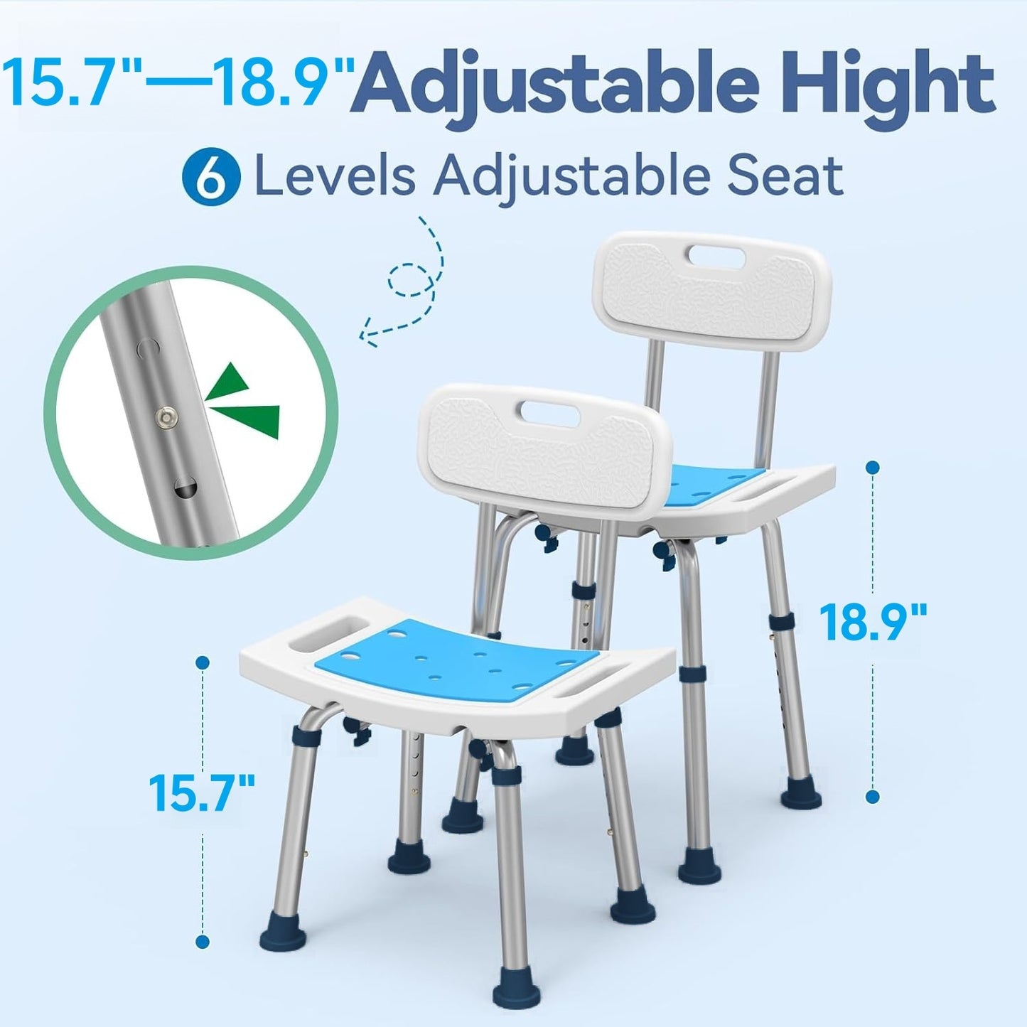 BN-LINK Shower Chair, 6 Height Adjustable Bath Chair, Anti-Slip Shower Bench Bathtub Stool for Elderly, Senior, Handicap & Disabled