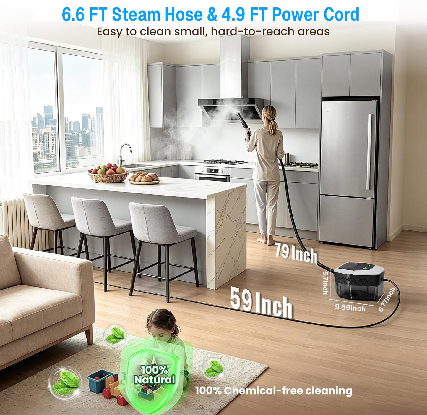 Behome Portable Steamer for Cleaning,Handheld Steam Cleaner with 14pcs Accessories, 1800ml Tank,3 Level Adjustable Steam Cleaner for Home, kitchen, Bathroom, Car Detailing, Window