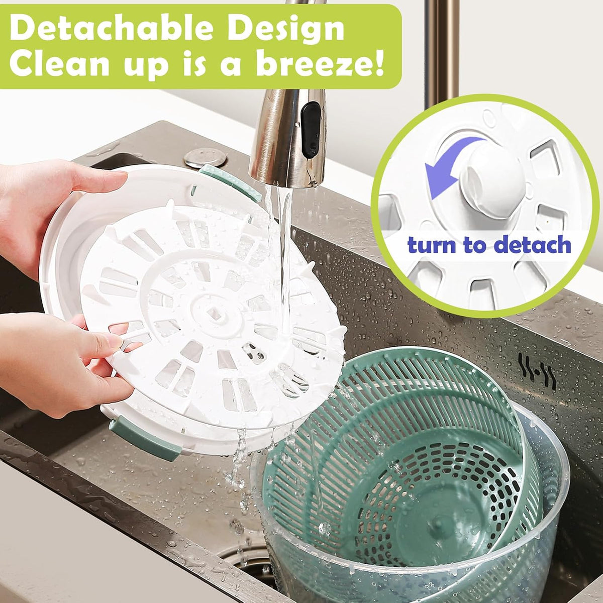 BN-LINK Salad Spinner, 4.8 Quart Large Capacity, Durable Multi-Use Lettuce and Fruit Washer Spinner& Dryer with Built-in Drainage System, Non-skid Base and Free Silicone Lid for Storage or Picnic