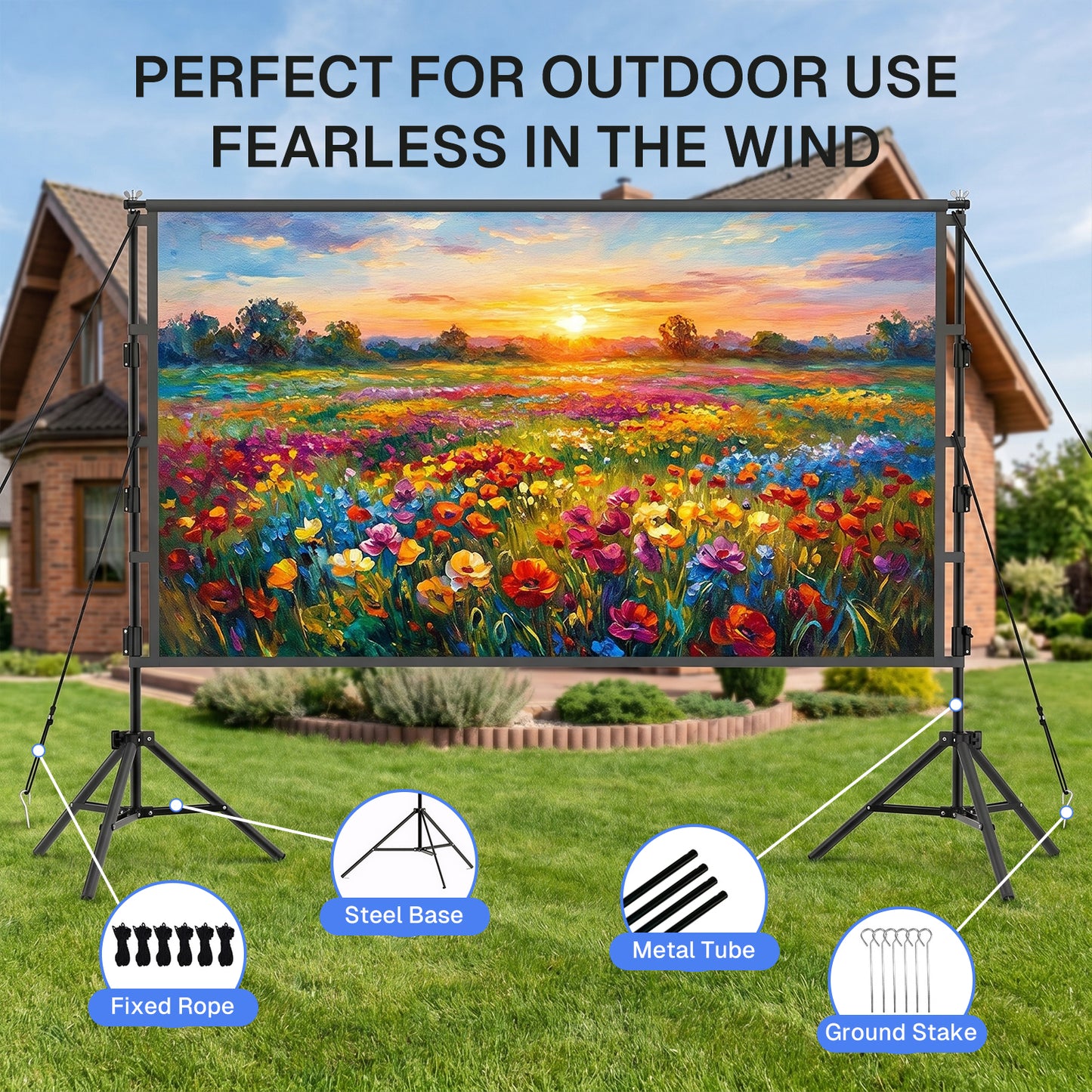 BN-LINK 100 inch Projector Screen with Stand, 16:9 4K HD Portable Movie Screen Indoor Outdoor, Foldable Wrinkle-Free Projection Screen for Home Theater, Camping,Parties