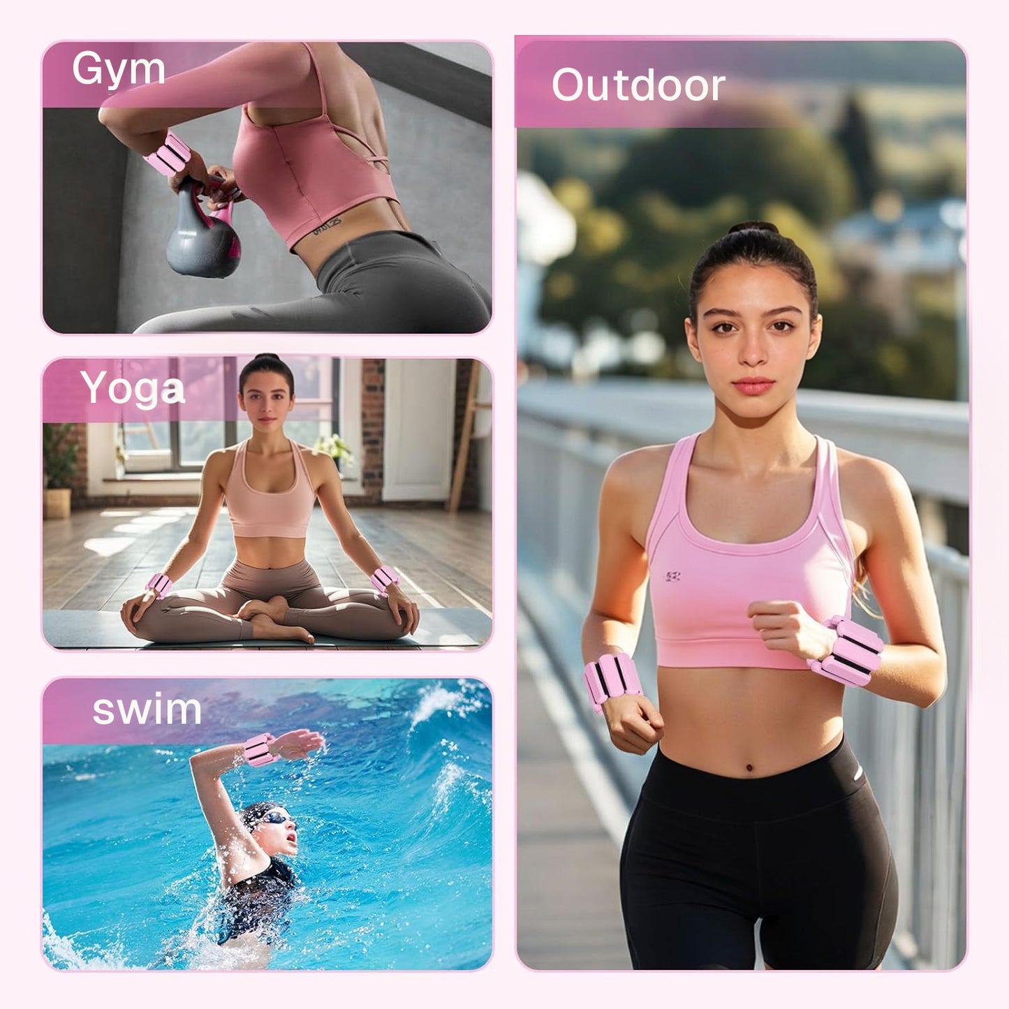 Behome Wrist and Ankle Weights for Women & Men Set of 2 (1lb Each), Adjustable Wearable Arm & Leg Weights for Pilates, Gym, Yoga, Cardio