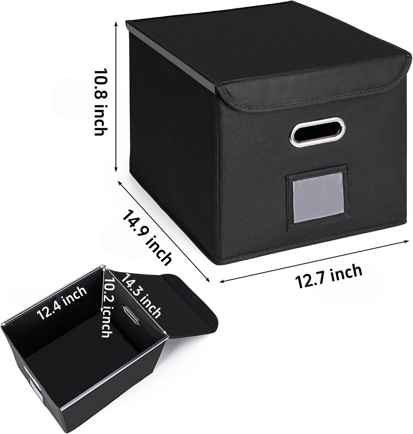 Behome File Box, Foldable File Organiser Box with Lid, Foldable Fabric Hanging Filing Box with Plastic Slide for Home Storage Office Filing, Black