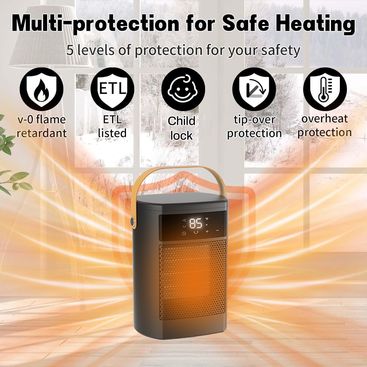 Behome Oscillating Space Heater with Remote, 1500W Portable Electric Space Heater with Thermostat & Timer, Indoor Small Heater with Heating and Fan Modes for Bedroom, Office and Indoor
