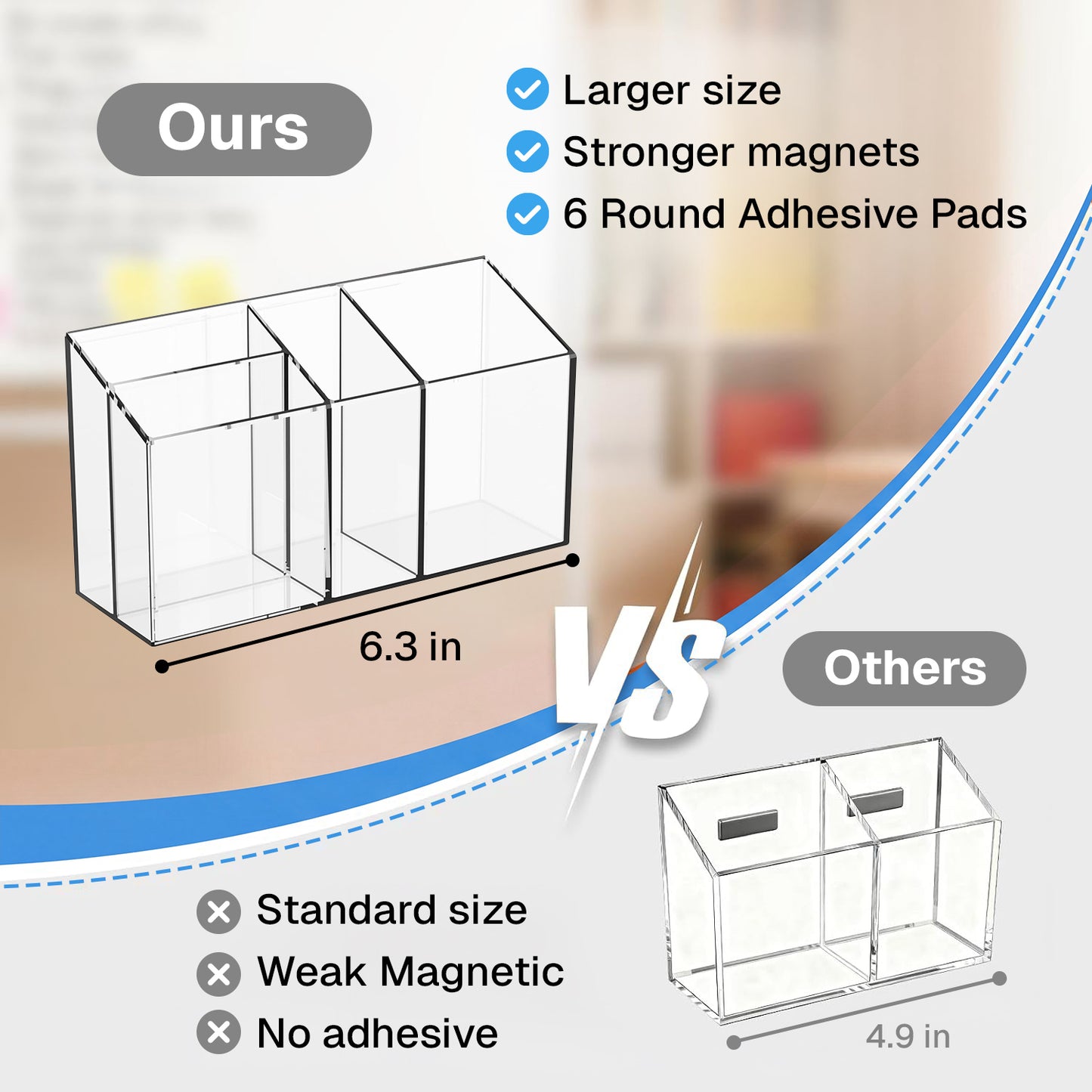 Behome Magnetic Pen Holder, Dry Erase Marker Holder for Whiteboard Fridge, Wall Mounted Acrylic Magnet Pen Holder with Adhesive, Classroom and Locker Magnetic Organizer