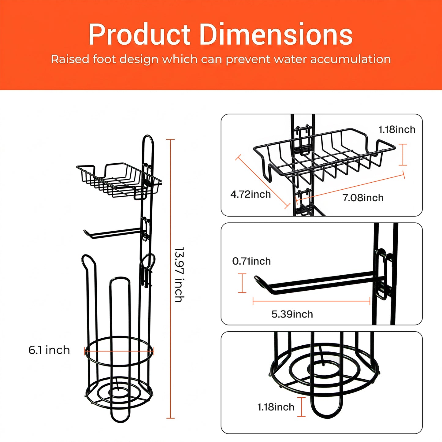 Behome Toilet Paper Holder Stand with Shelf, Freestanding Toilet Paper Holder with Dispenser for 4 Rolls, Heavy-Duty Steel Tissue Roll Storage Rack for Bathroom