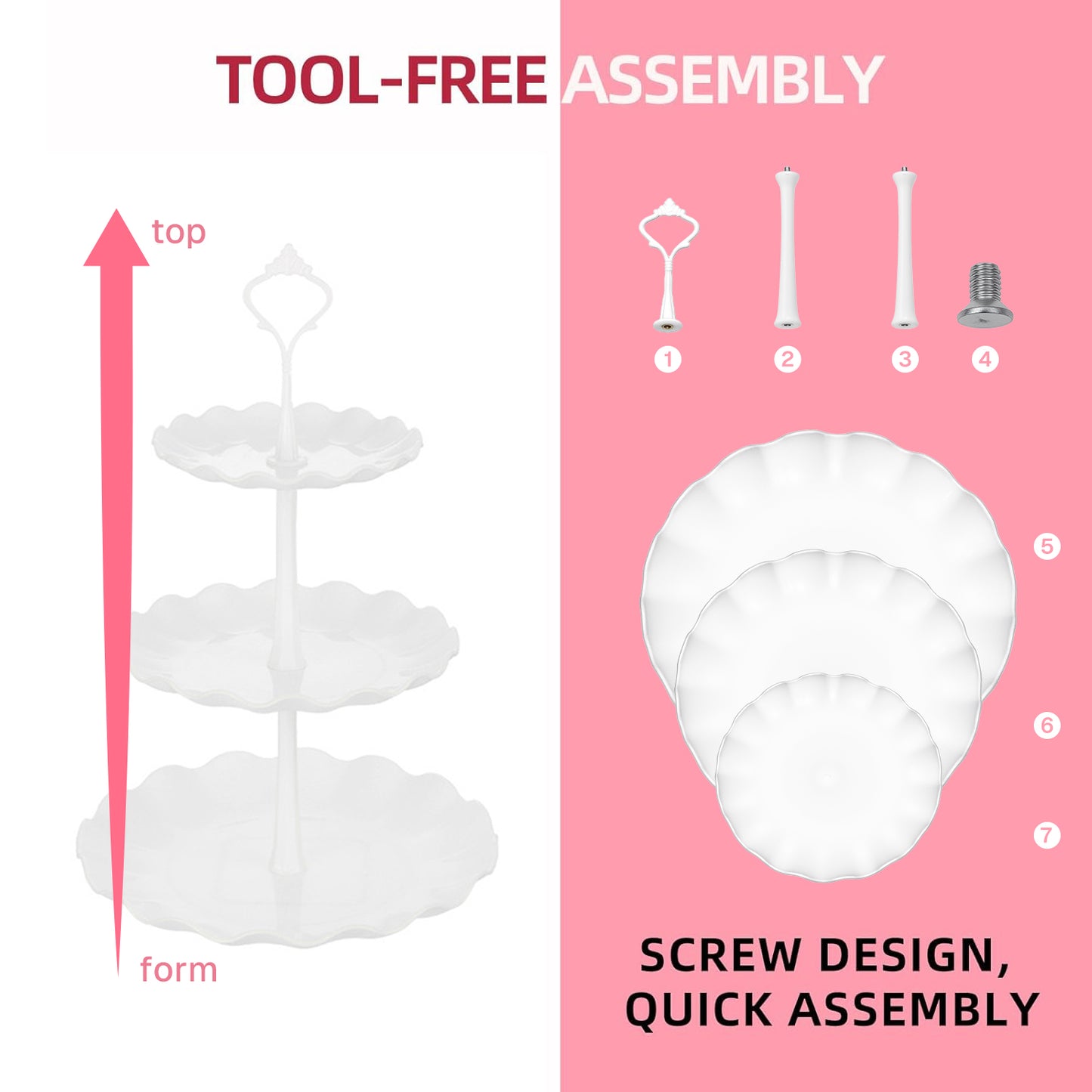 Behome 10Pcs Cupcake Stand, Cake Stand with Handle, 3 Two-Tier Square Stands, 3 Three-Tier Round Stands and 4 Serving Trays, Plastic Dessert Table Stand Set for Birthday, Tea Party, Wedding, Baby Showers
