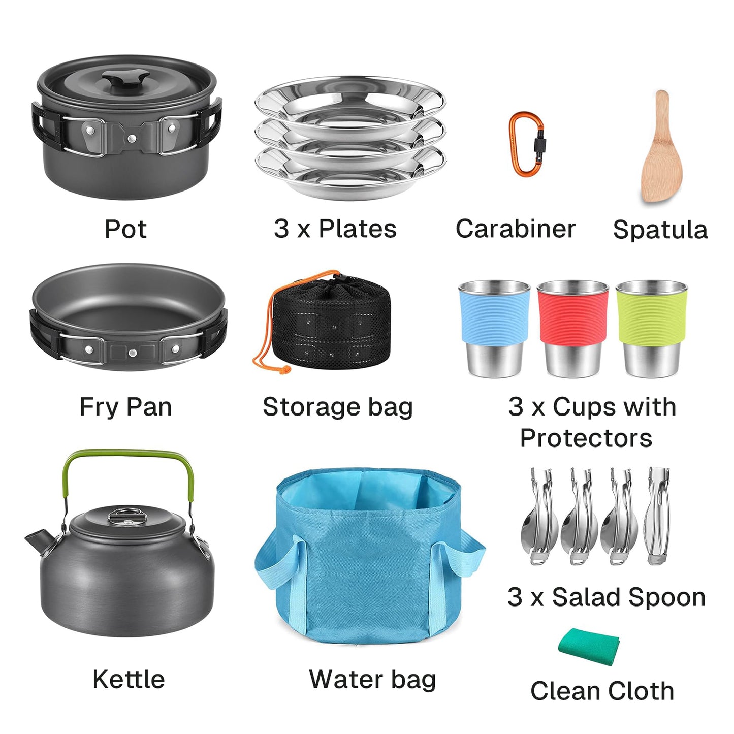 BN-LINK 22pcs Camping Cookware Mess Kit, Lightweight Camping Cooking Set, Camping Pots and Pans Set for Camping Backpacking Hiking
