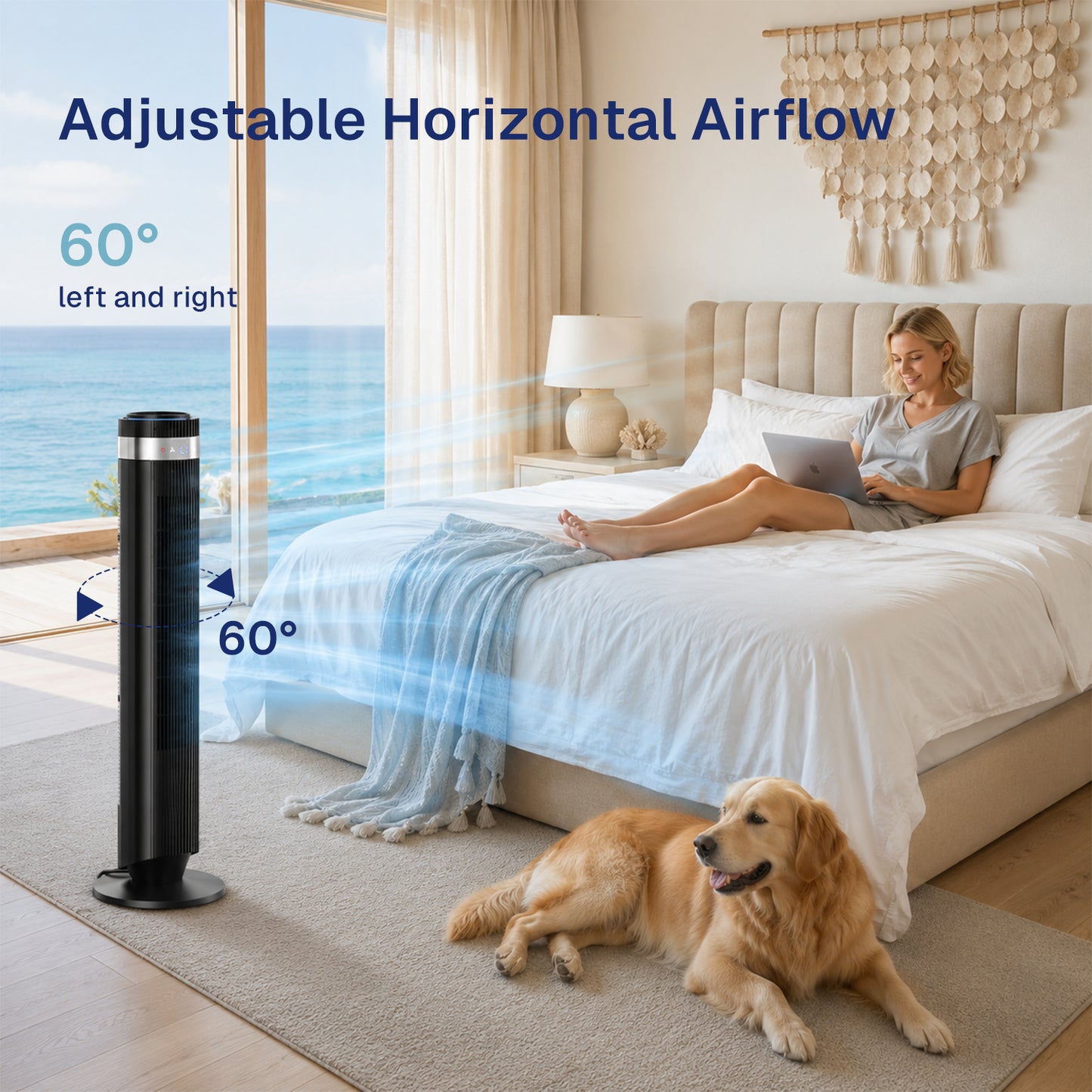 Behome 36 inch Tower Fan with Remote Control, Quiet 60°Oscillating Standing Fan with Auto-off Timer, 5 Speeds and 4 Modes for Bedroom, Kitchen and Office