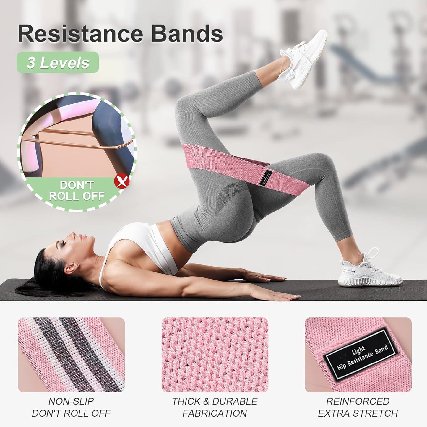 Behome 3 Pack Resistance Bands for Working Out, Fabric Exercise Bands with Workout Guide, Strength Training Bands for Legs, Glutes, Yoga, Pilates & Home Fitness