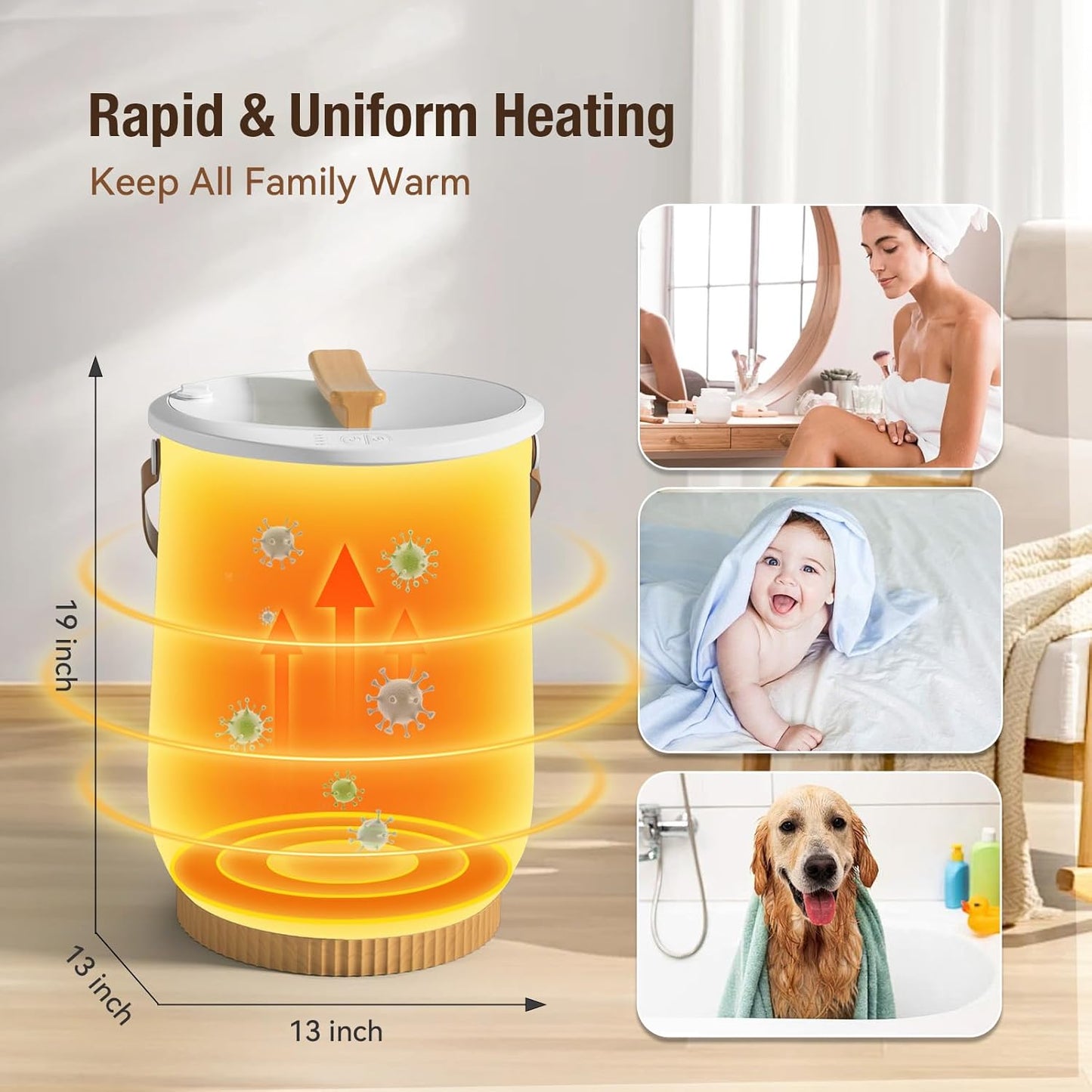 Behome Tower Warmer, 20L Large Hot Towel Warmers Bucket with LED Display, Auto Shut Off, Child Lock, Heat Timer 15/30/45/60 Min Adjustable, for Hot Tub, Bathroom, Spa, White