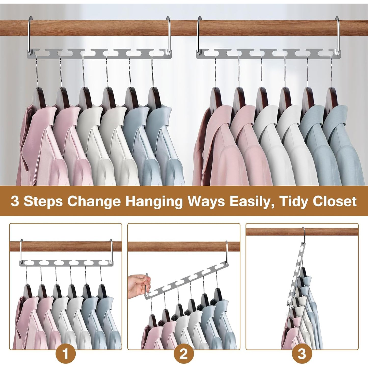 Behome Space Saving Hangers, 12 Packs Sturdy Metal Hangers Wardrobe Organizer, Magic Home Organization College Dorm Room Essentials for Girls Guys, Silver