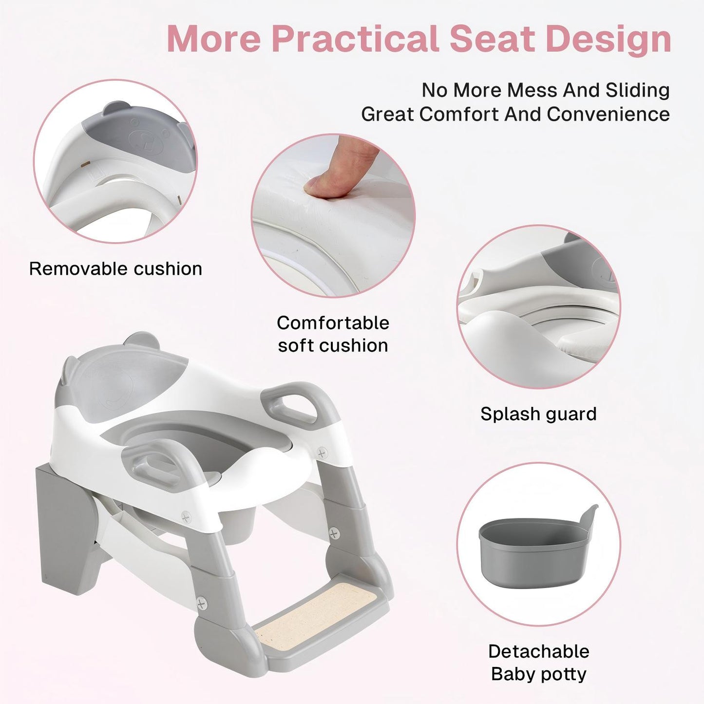 Behome 3 in 1 Potty Training Seat with Urinals, Potty Training Toilet with Non-slip Step Stool, Cushioned Mat & Splash Guard, 3 Adjustable Height Toddler Toilet Seat for Boys & Girls