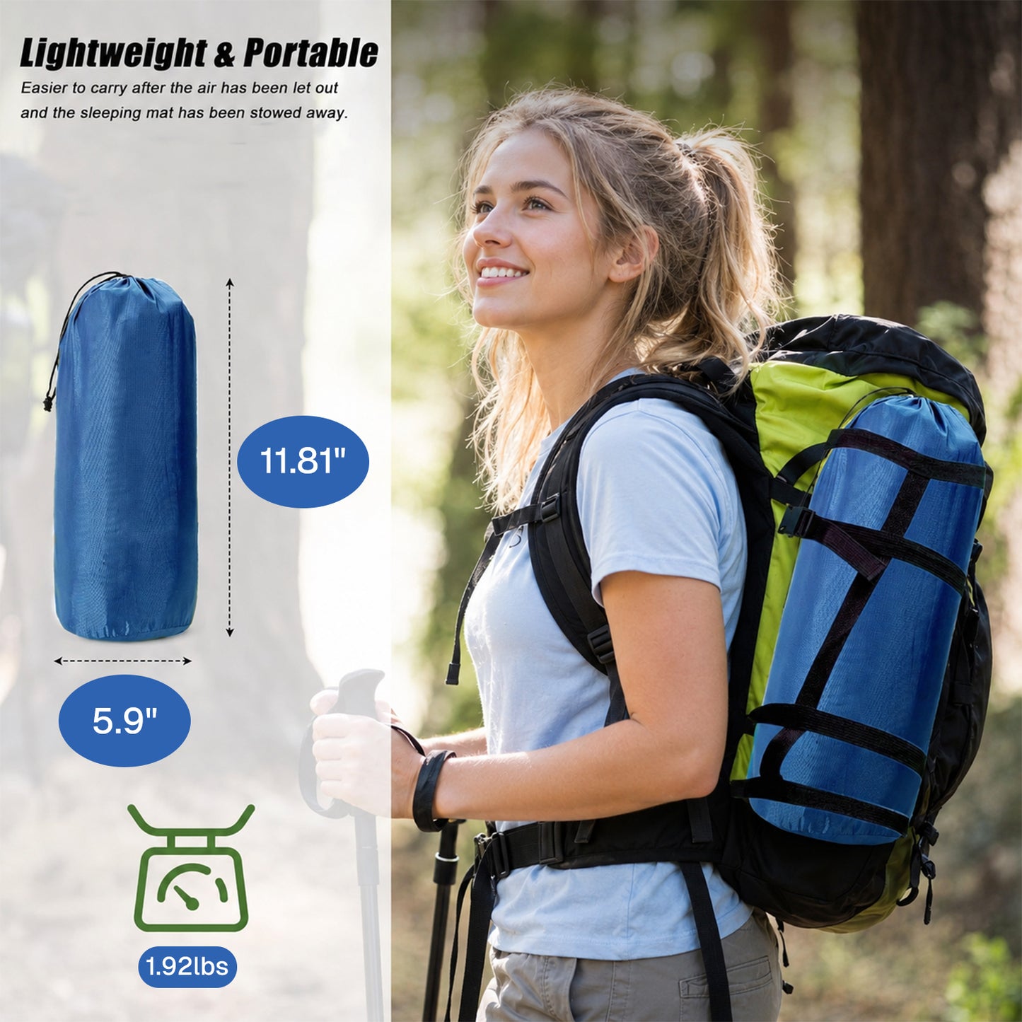 BN-LINK Camping Sleeping Pad, Inflatable Camping Mattress with Built-in Foot Pump & Pillow, Compact Sleeping Pad for Camping, Tent, Backpacking, Hiking,Blue