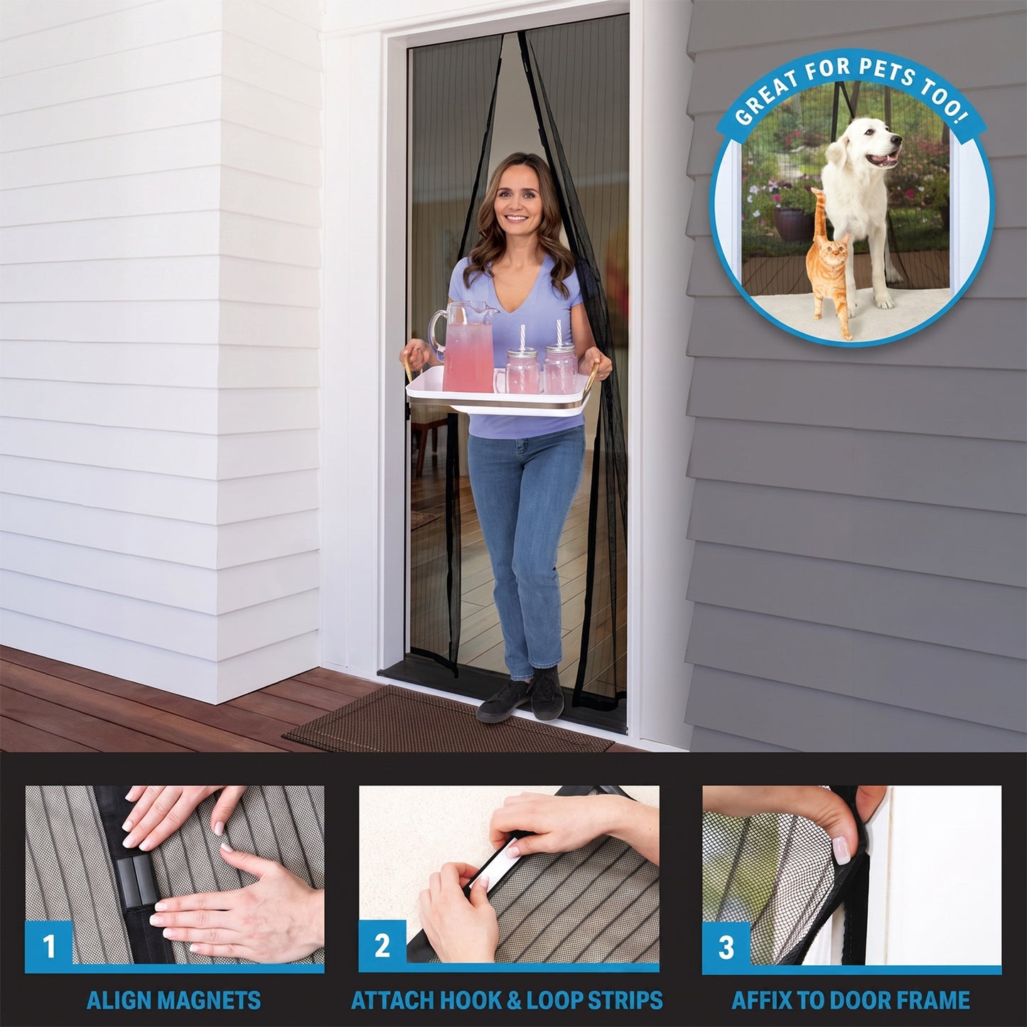 Behome Magnetic Screen Door Fit 39" x 83" , Self Sealing & Hands Free Door Net Screen with Magnet, Heavy Duty Screen Door Mesh for Front/Back Patio Doors, Bugs Out & Breeze In