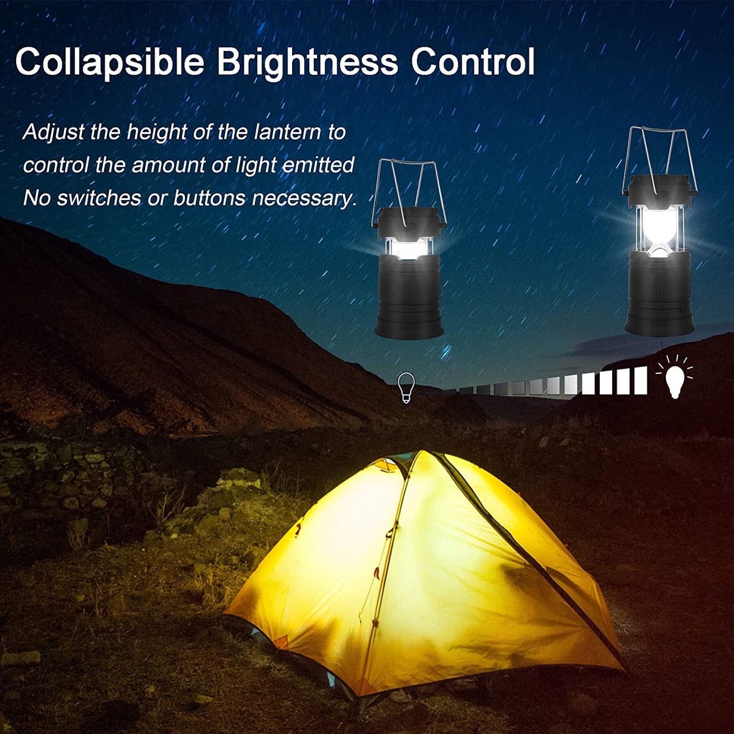 2 Pack Portable LED Camping Lanterns, Lightweight Waterproof Solar USB Rechargeable LED Flashlight Survival Kits for Indoor Outdoor Home Emergency Light Power Outages Hiking