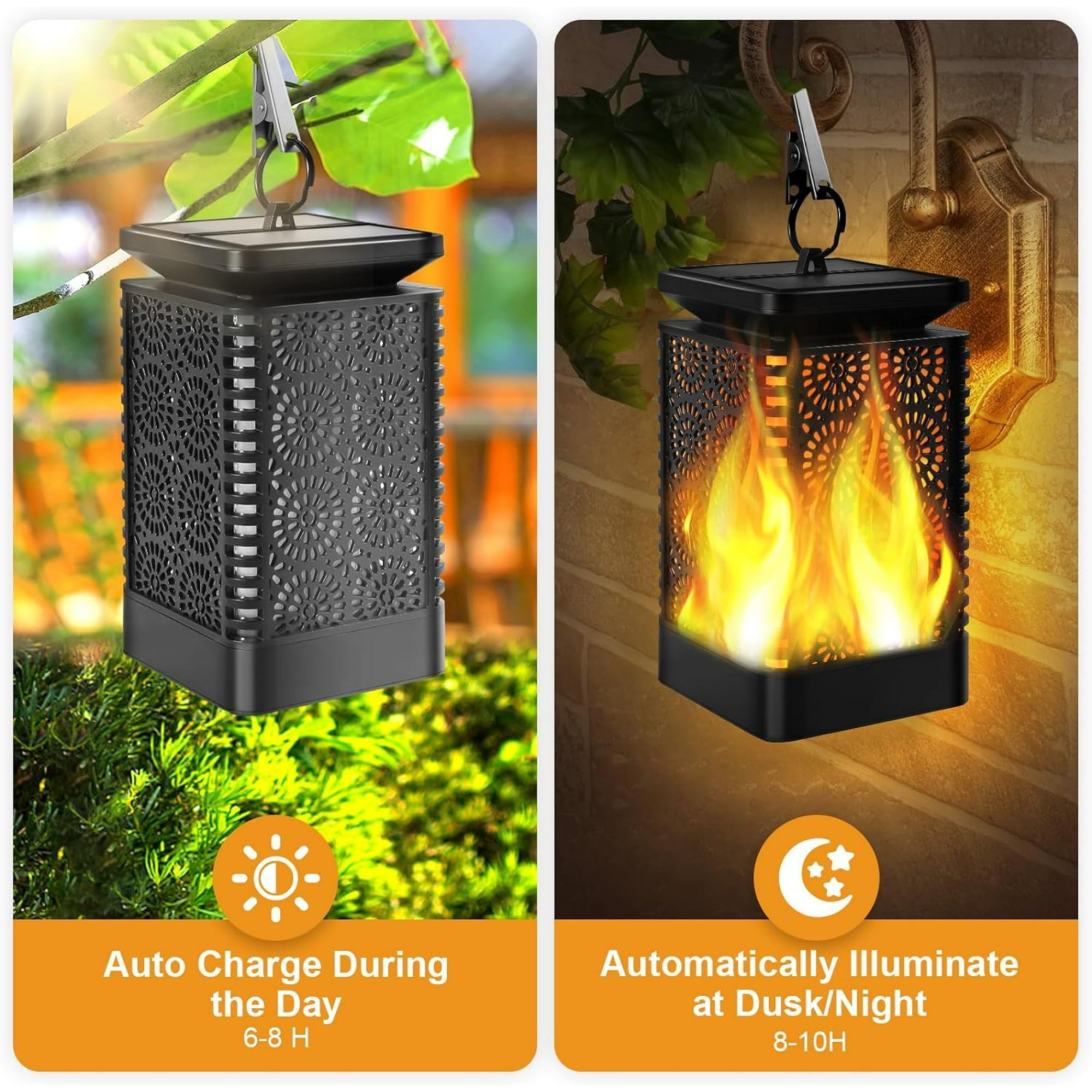 BN-LINK Solar Lights Outdoor, Solar Lantern Flickering Flame Outdoor Waterproof Hanging Lanterns Decorative, Solar Powered Outdoor Lighting LED Christmas Lights for Patio Deck Yard, 2 Pack