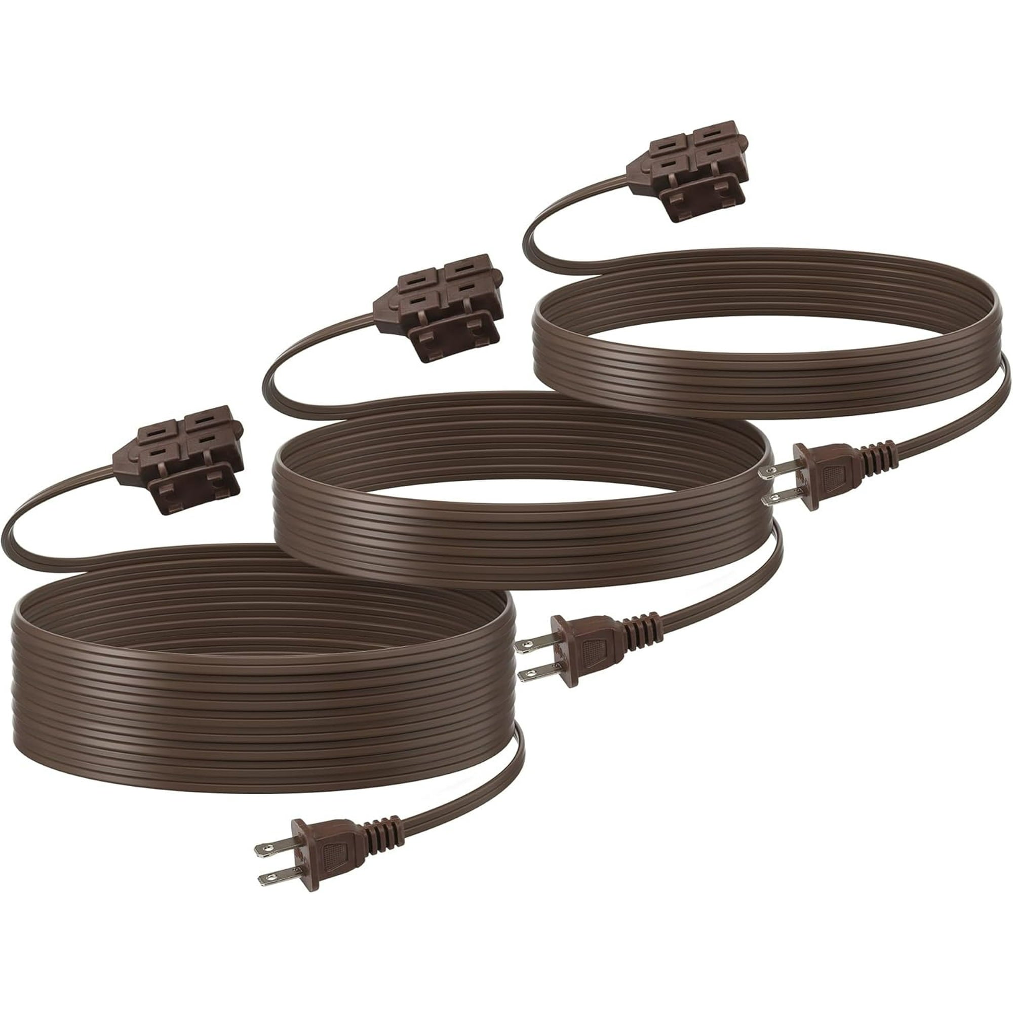 BN-LINK 6/9/12 Ft Indoor Extension Cord, Brown, 3 Outlets with Safety Cap Included, 2 Prong Polarized Plug, Perfect for Homes, Offices, and Kitchens, 3 Variety Pack