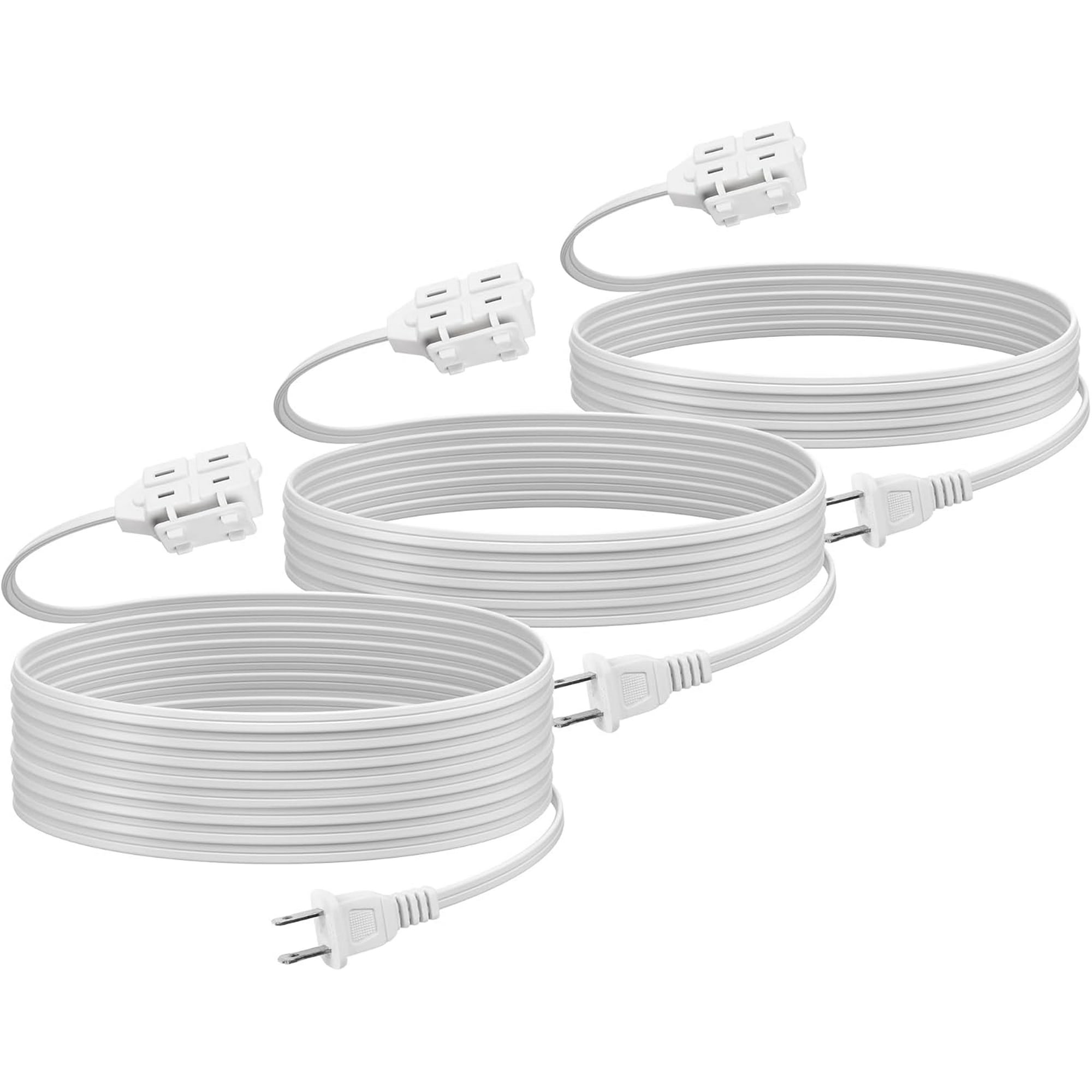 BN-LINK 6/9/12 Ft Indoor Extension Cord, White, 3 Outlets with Safety Cap Included, 2 Prong Polarized Plug, Perfect for Homes, Offices, and Kitchens, 3 Variety Pack