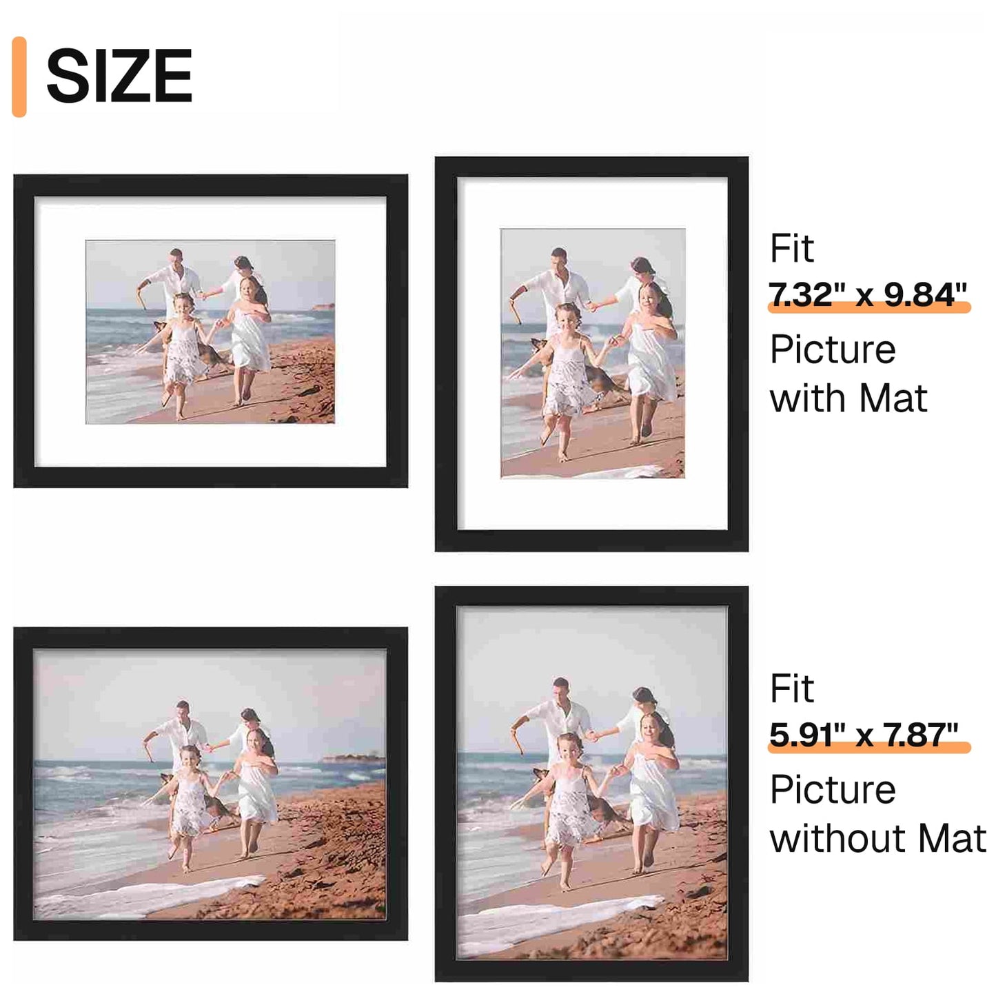 Behome 7.3 x 9.8 Diploma Frame Set of 6, Black Certificate Frame, Display Pictures 5.9 x 7.8 with Mat or 7.3 x 9.8 Without Mat, for Wall and Tabletop