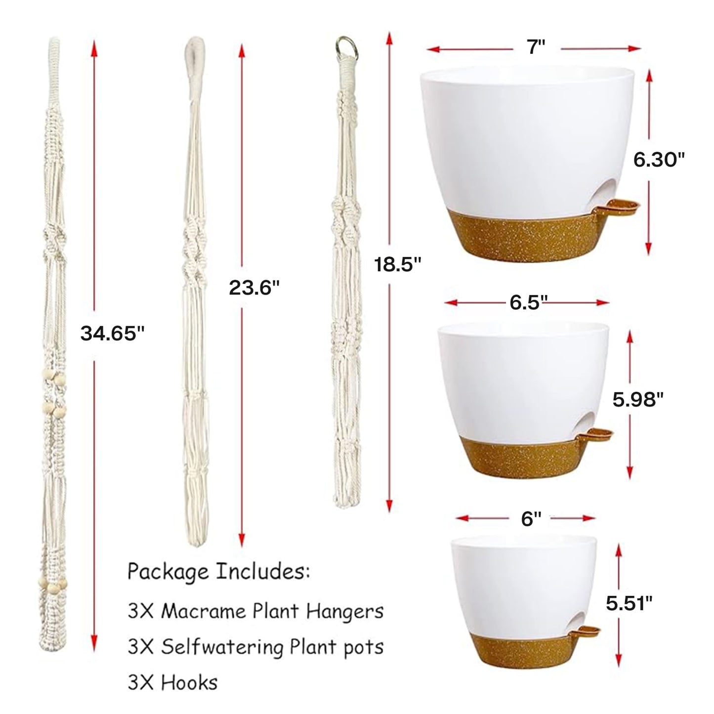 Behome Hanging Planters for Indoor Plants, 3 Pack Cotton Rope Plant Hanger with 3 Hanging Hooks, Garden Home Decor Ceiling Plant Holder for Indoor Outdoor, White