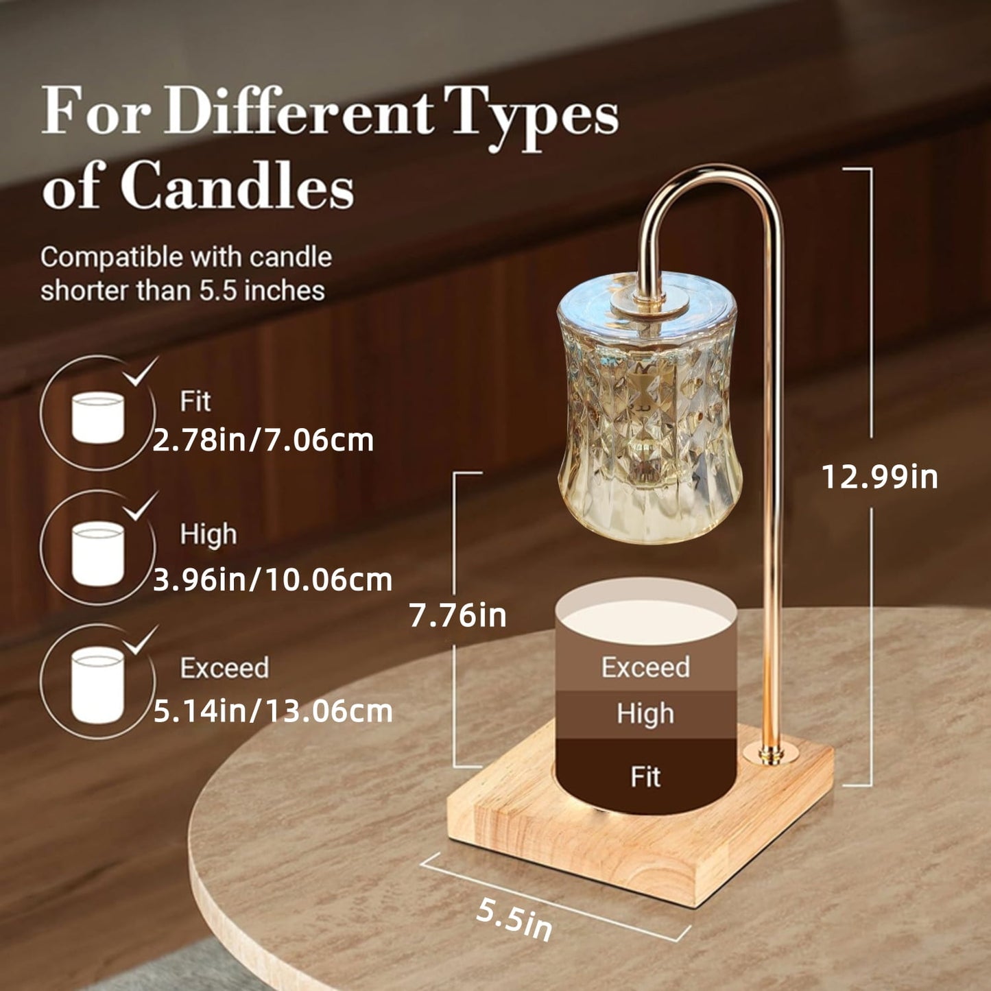 Behome Candle Warmer Lamp with Timer & Dimmer, Wax Melt Warmer with 2 Bulbs for Jar Candles, Home Decoration Gifts for Women, Gold
