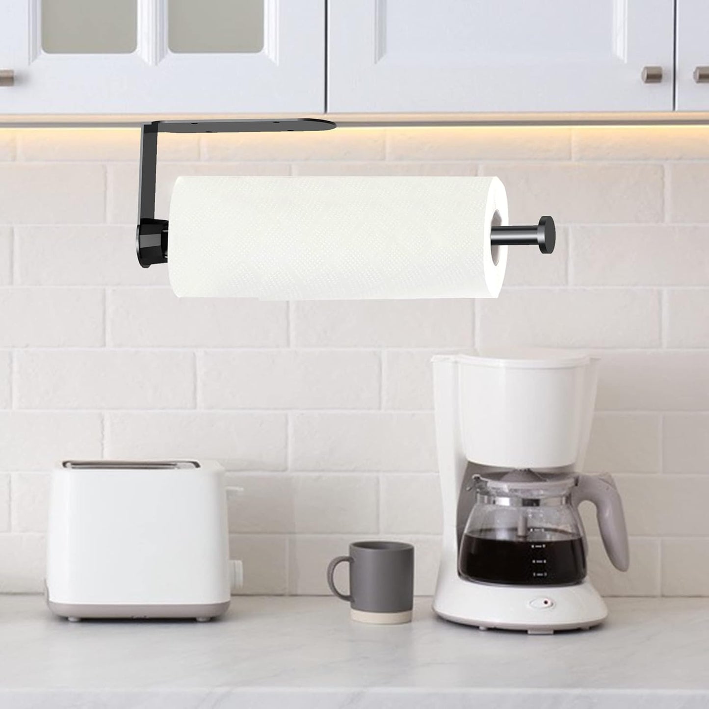 Behome Paper Towel Holder Under Cabinet, One-Handed Tear, Wall Mount Stainless Steel Paper Roll Holder with Damping Effect, Self-Adhesive or Drilled for Kitchen, Bathroom