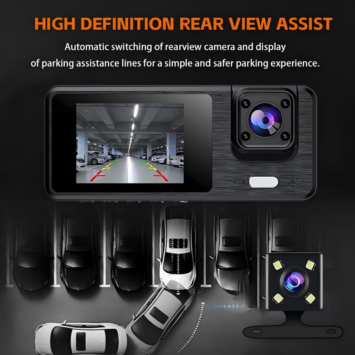 BN-LINK 1080P 3-Lens Dash Cam Front and Rear, Free 32GB Card Included, WiFi Dash Camera for Cars, 170°Wide Angle, Super Night Vision, Loop Recording, G-Sensor, 24-Hour Parking Monitor