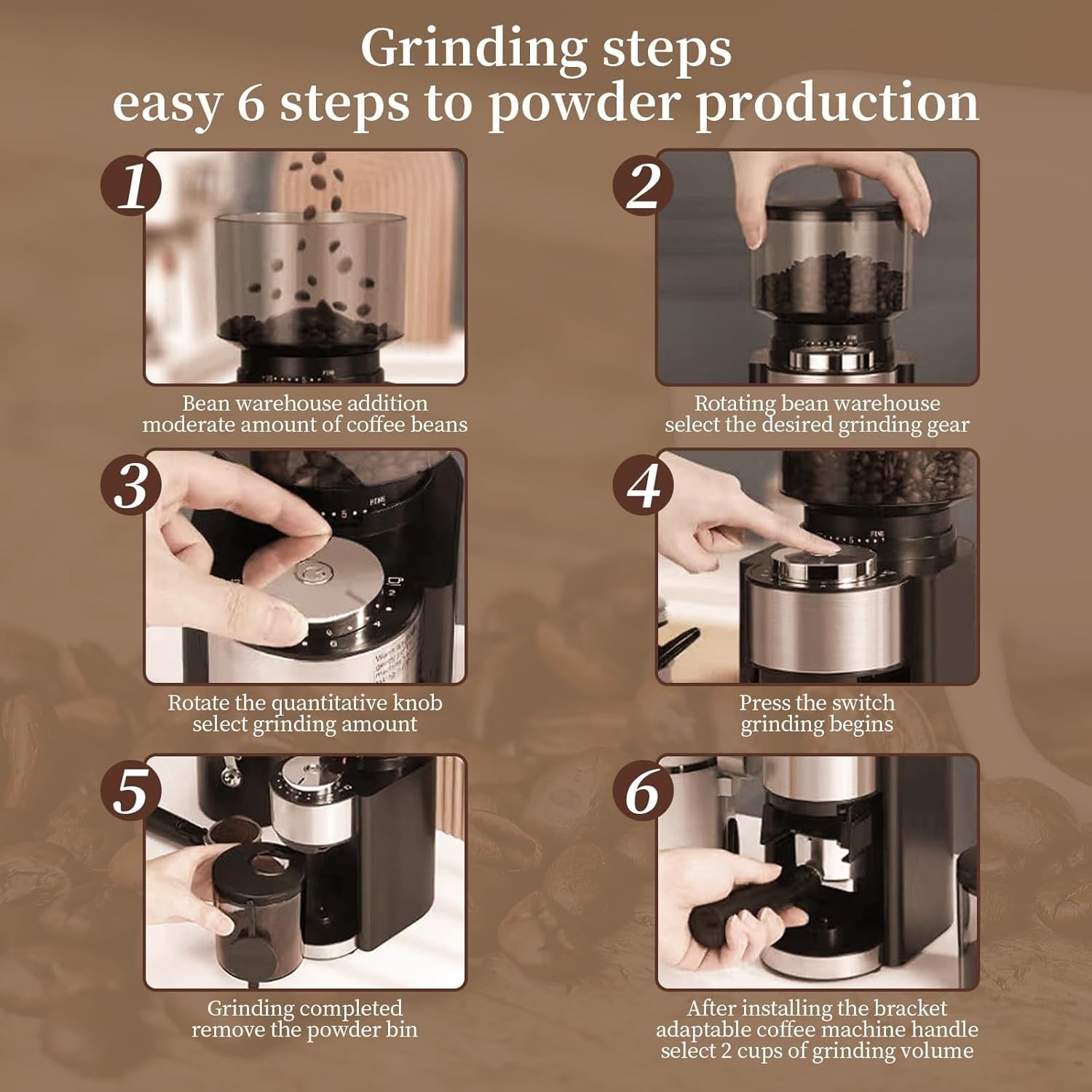 Behome Coffee Grinder Electric, Burr Grinder, One Touch Operation, Removable Container & Easy to Clan, Adjustable & Automatic, 25 Grind Settings - Fine to Coarse(Black)