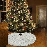 BN-LINK Christmas Tree Skirt, 35 Inch Faux Fur White Tree Skirts with Gold Little Star, Xmas Tree Mat for Holiday Home Decorations