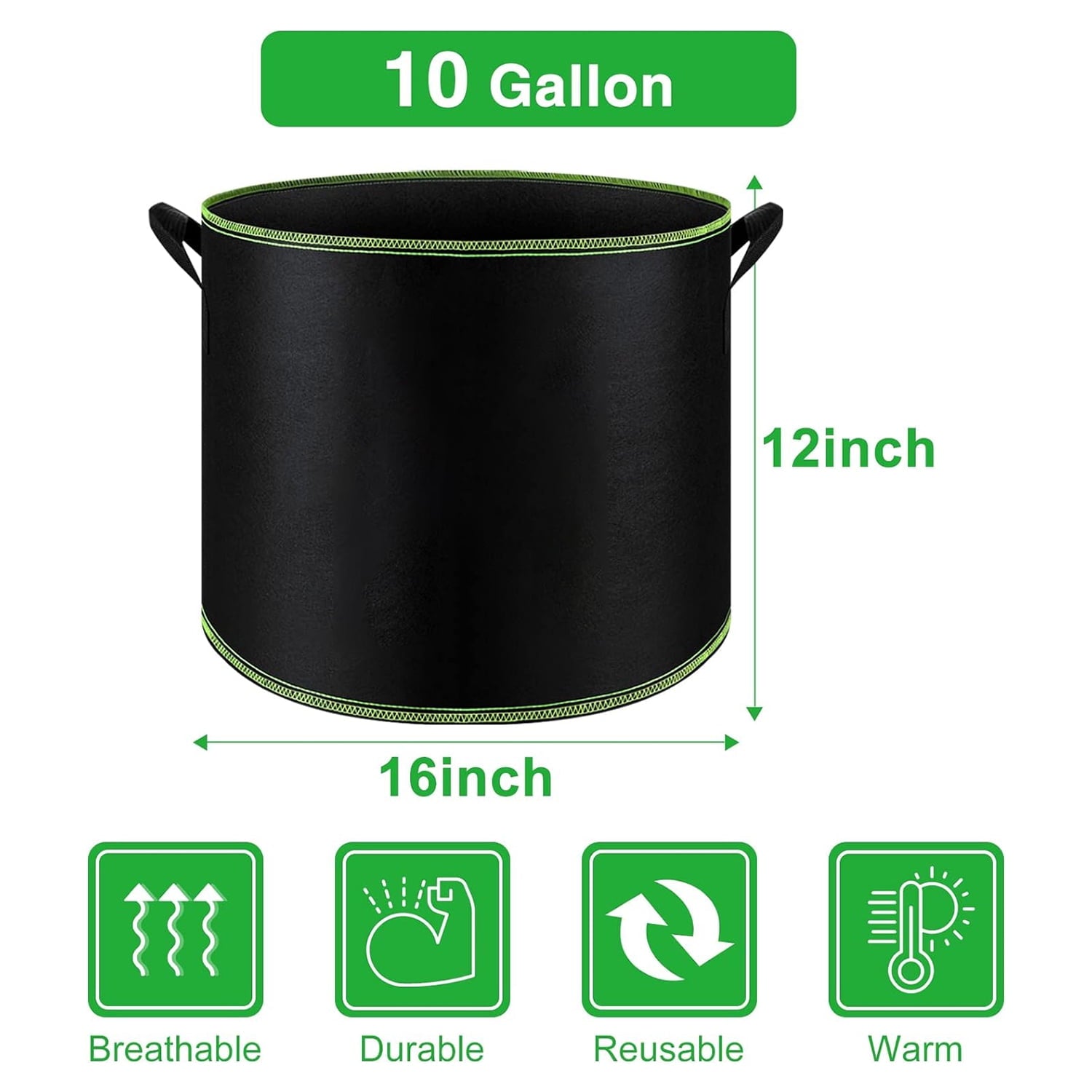 BN-LINK 5-Pack 10 Gallon Grow Bags with Handles, Thickened Nonwoven Fabric Pots Heavy Duty Aeration Fabric Pots Plant or Fruits Flowers Plant