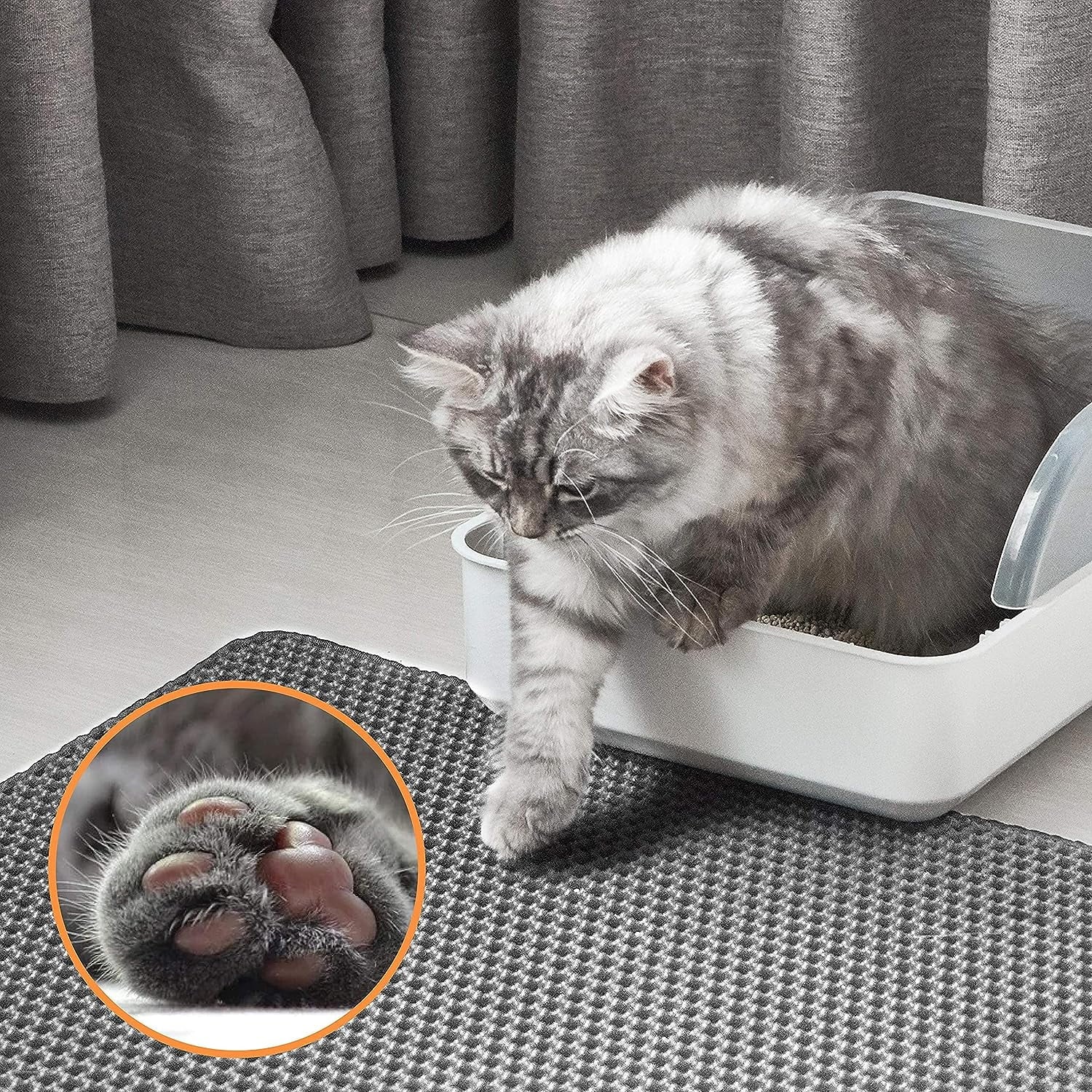 BN-LINK 17" x 23" Cat Litter Mat Trapping Match, Honeycomb Double Layer Design, Urine-Proof and Water Proof, Scatter Control, Easier to Clean & Washable(Gray)