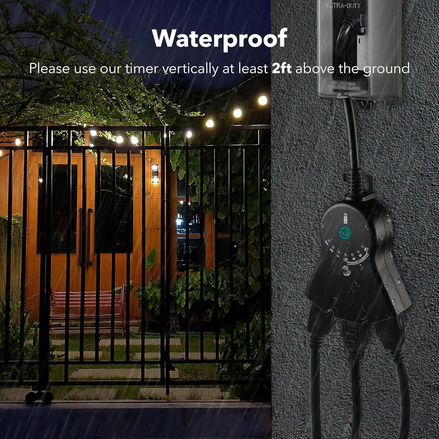 BN-LINK Outdoor 24-Hour Water Resistant Photoelectric Countdown Timer Photocell Light Sensor (2, 4, 6 or 8 Hours Countdown Mode) 3 Grounded Outlets Remote Control (100 ft Range) for Home and Garden