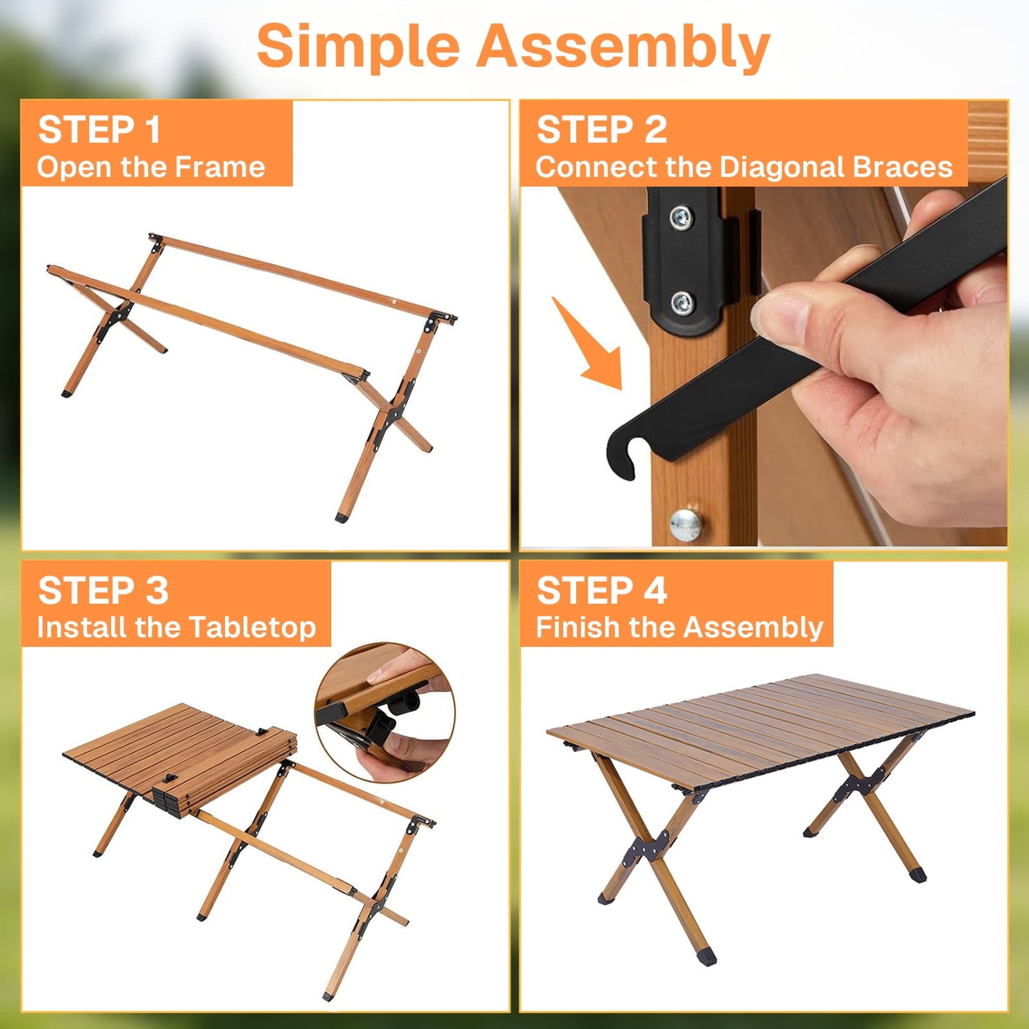 BN-LINK Folding Table Camping Table for Outdoor Barbecue Picnic Table Outdoor Table Garden Table,Lightweight with Carry Bag,35.4" L x 23.6" W x 17.7" H