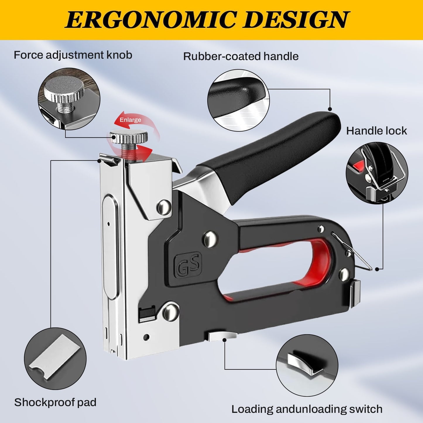 Behome Staple Gun Heavy Duty, 4-in-1 Stapler Gun with 4000 Staples and Staple Remover, Adjustable Power Stapler Nail Gun for Wood, Crafts, Carpentry, Decoration DIY