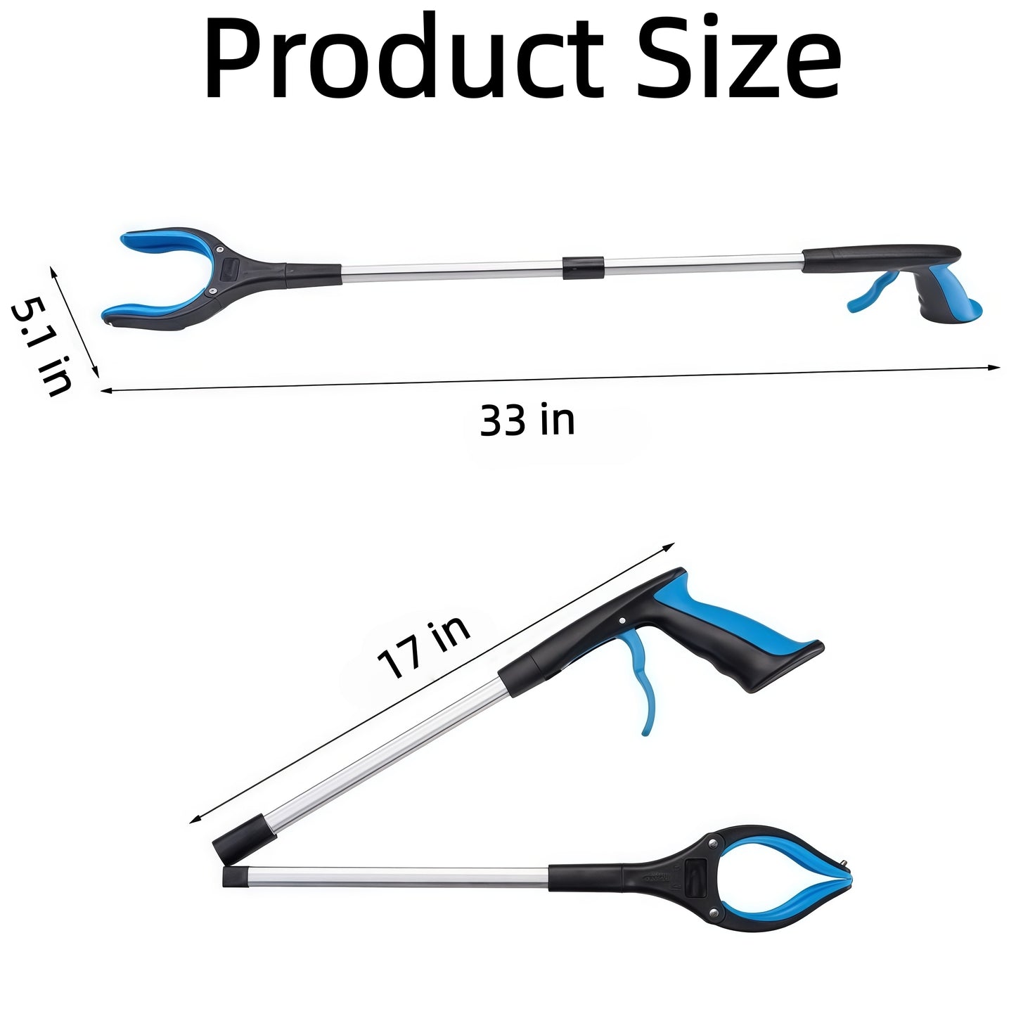 Behome 33” Grabber Reacher Tool, Foldable Reacher Grabber Pickup Tool with 360°Rotating Jaw & Magnets, Grabbers for Seniors for Outdoor & Indoor (Blue)